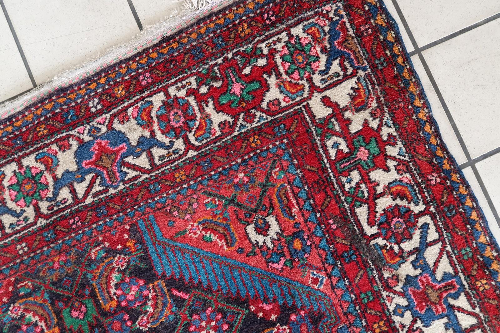 Handgefertigte Vintage Persisch Malayer Teppich 4,2' x 7,1' 1960er Jahre - 1С1171 im Zustand „Gut“ im Angebot in Bordeaux, FR
