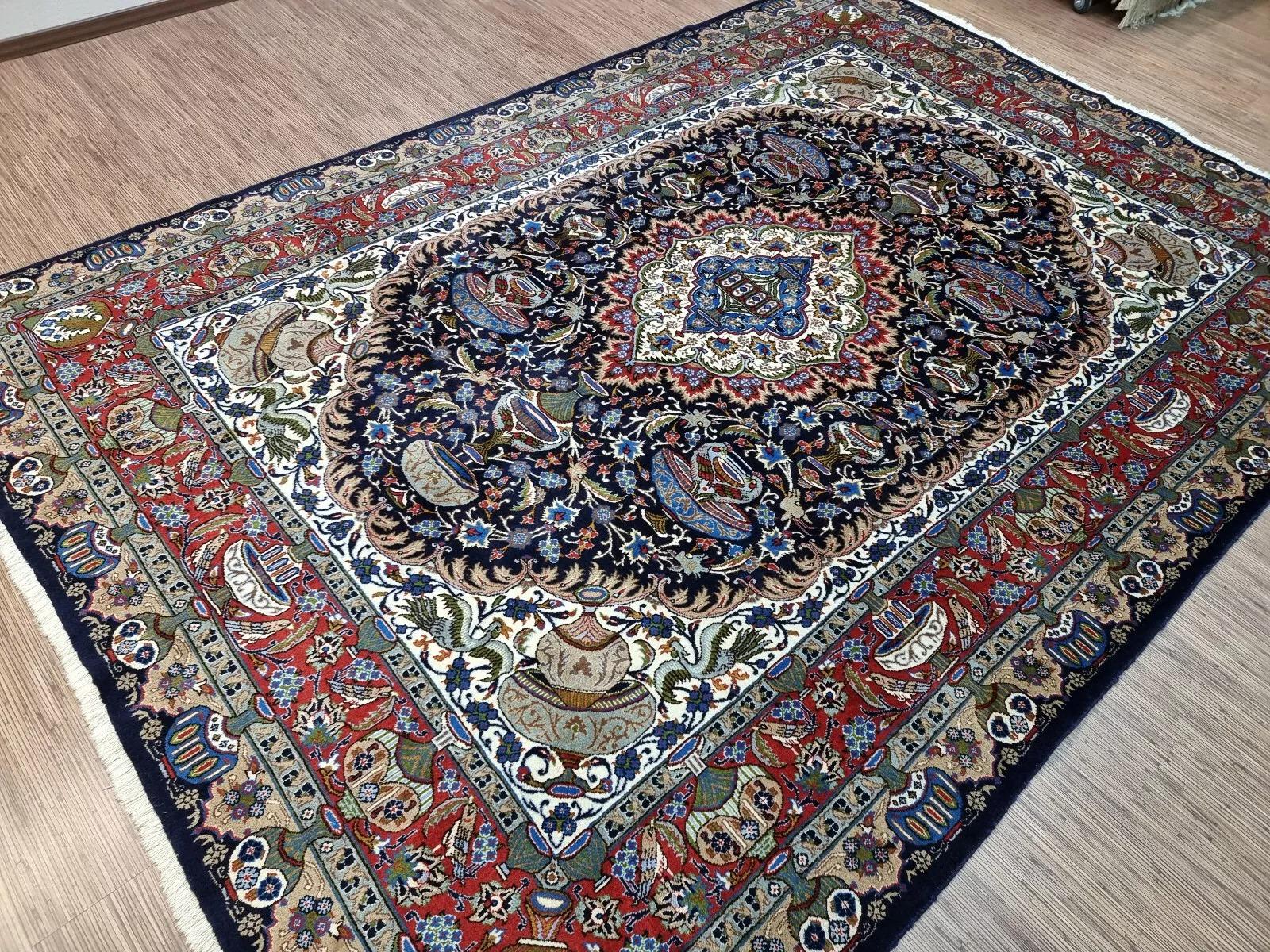 Handgefertigter persischer Mashad-Teppich 8,1' x 11,5' 1960er Jahre - 1D203 im Zustand „Gut“ im Angebot in Bordeaux, FR