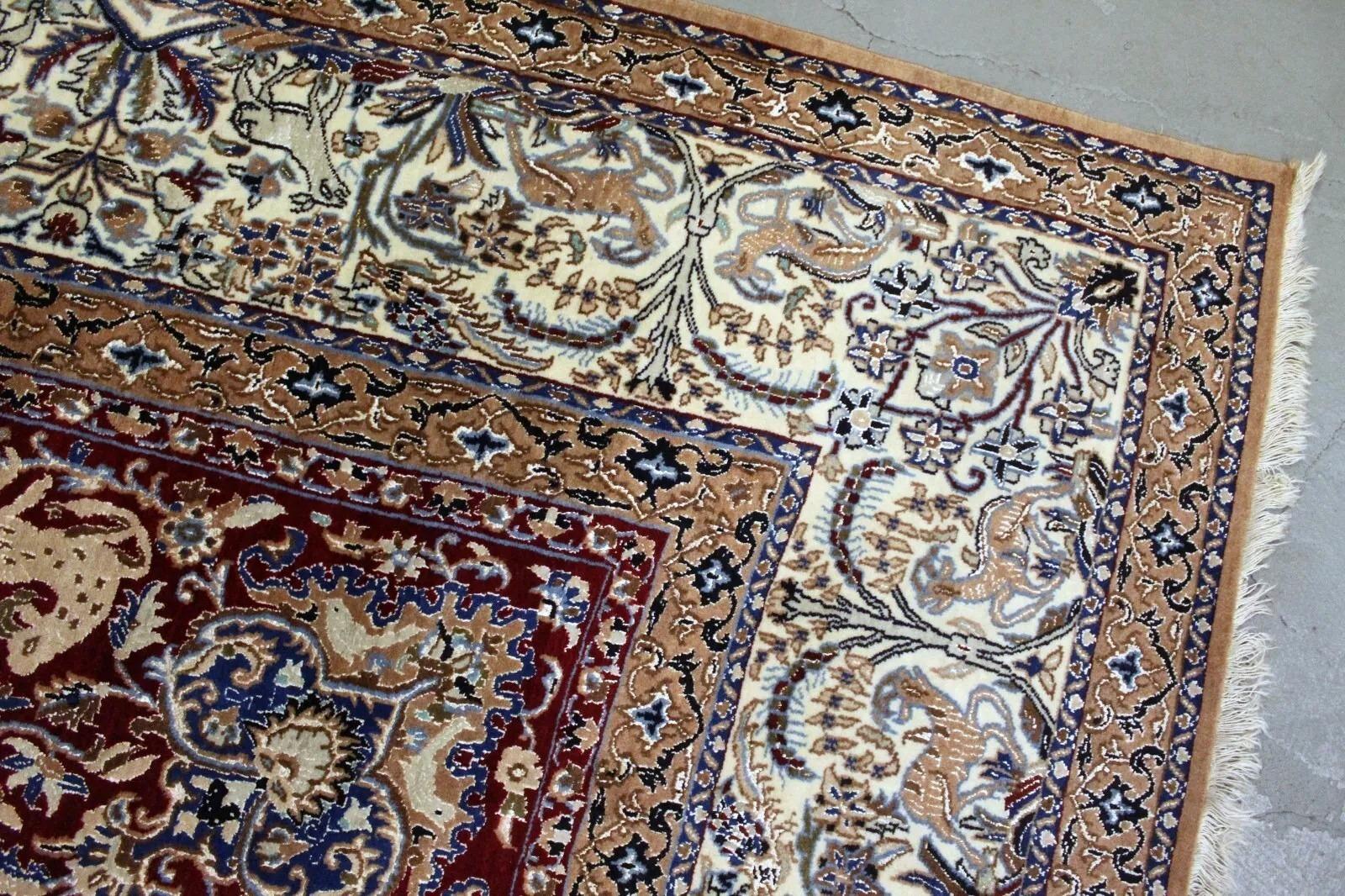 Hand-Knotted Handmade Vintage Persian Nain Rug with Silk, Animal Motif, 1950s, 1K01 For Sale