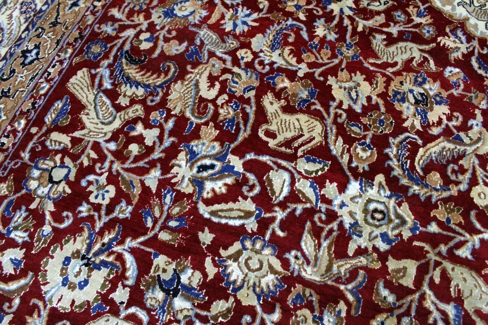 Mid-20th Century Handmade Vintage Persian Nain Rug with Silk, Animal Motif, 1950s, 1K01 For Sale