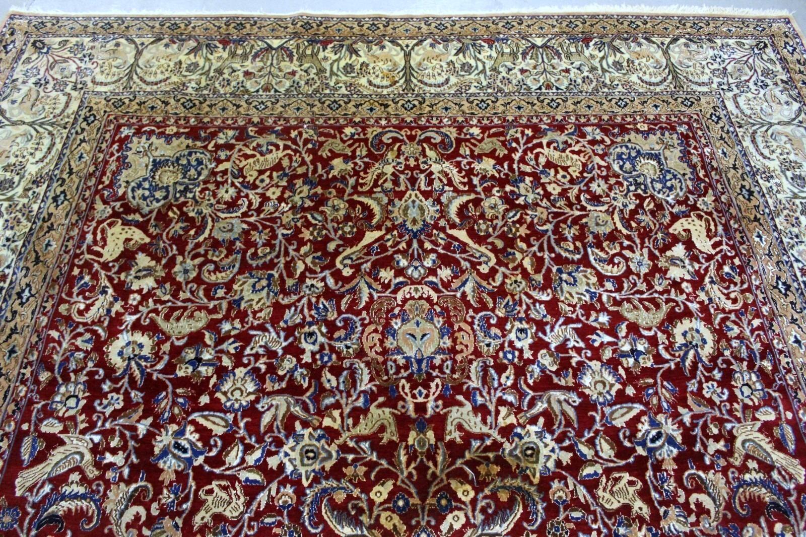 Wool Handmade Vintage Persian Nain Rug with Silk, Animal Motif, 1950s, 1K01 For Sale