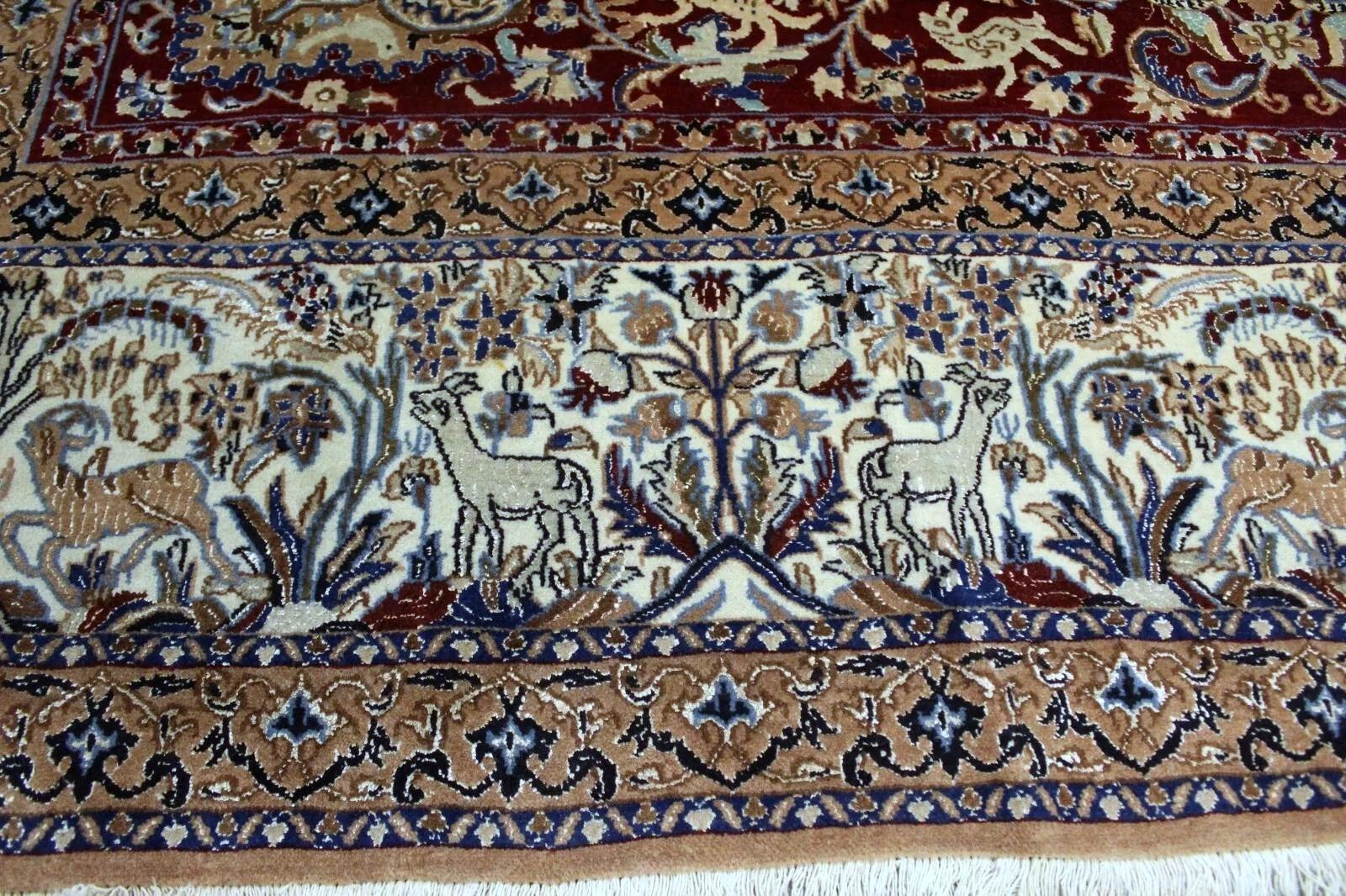 Handmade Vintage Persian Nain Rug with Silk, Animal Motif, 1950s, 1K01 For Sale 1