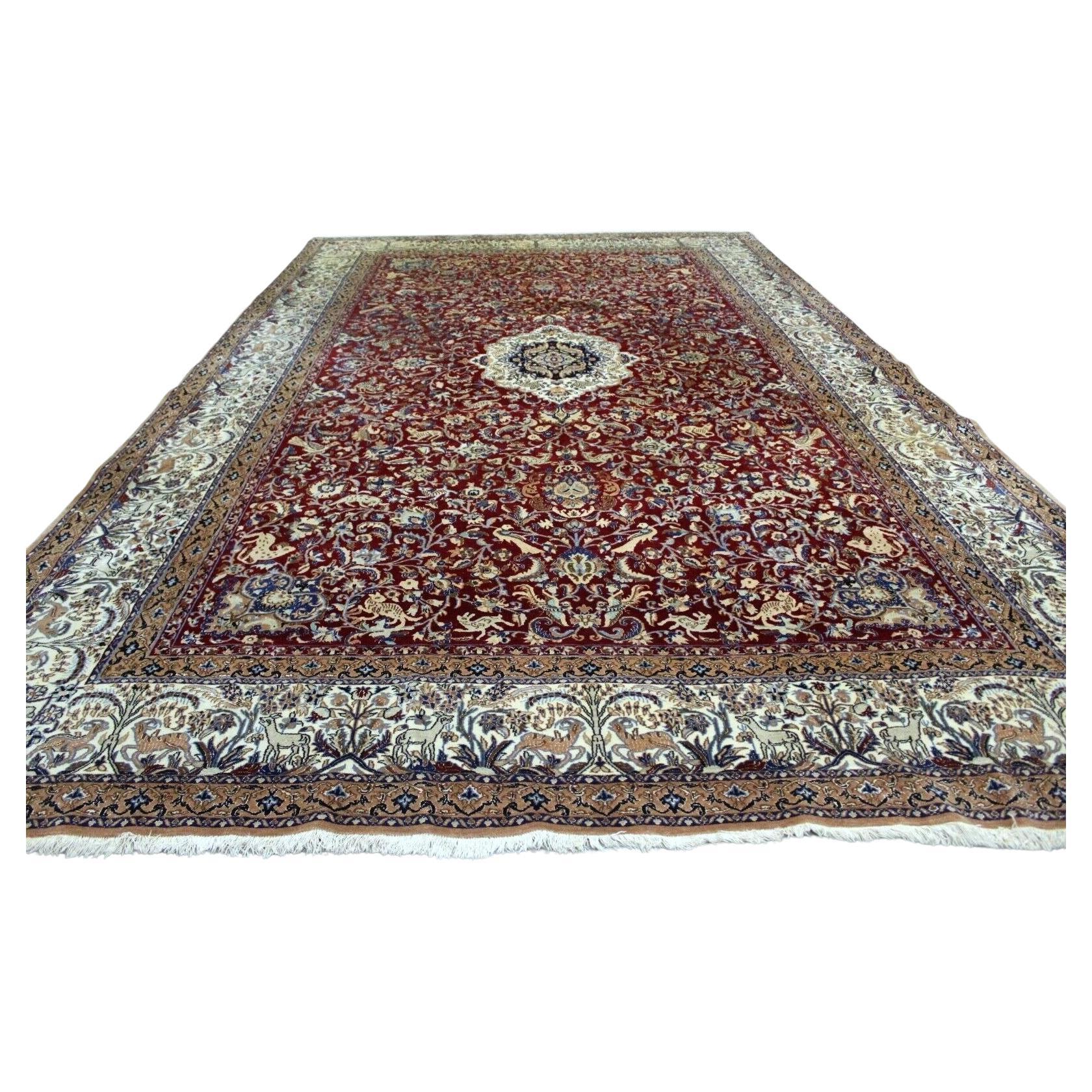 Handgefertigter Vintage Persian Nain Teppich mit Seide, Tiermotiv, 1950er Jahre, 1K01