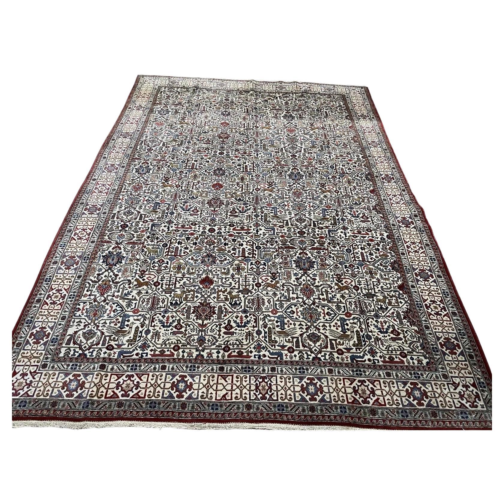 Handgefertigter persischer Qum-Teppich im Vintage-Stil 7,5' x 10.9' (228cm x 331cm), 1960er - 1N52