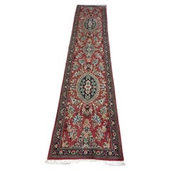 Alfombra persa vintage Qum hecha a mano 2,6 x 12,7 años 70 - 1D192
