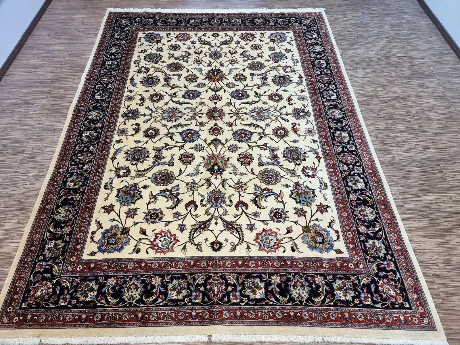Tappeto Sarouk persiano vintage fatto a mano con seta 8,2' x 11,5' anni '80 - 1D172 in vendita 4