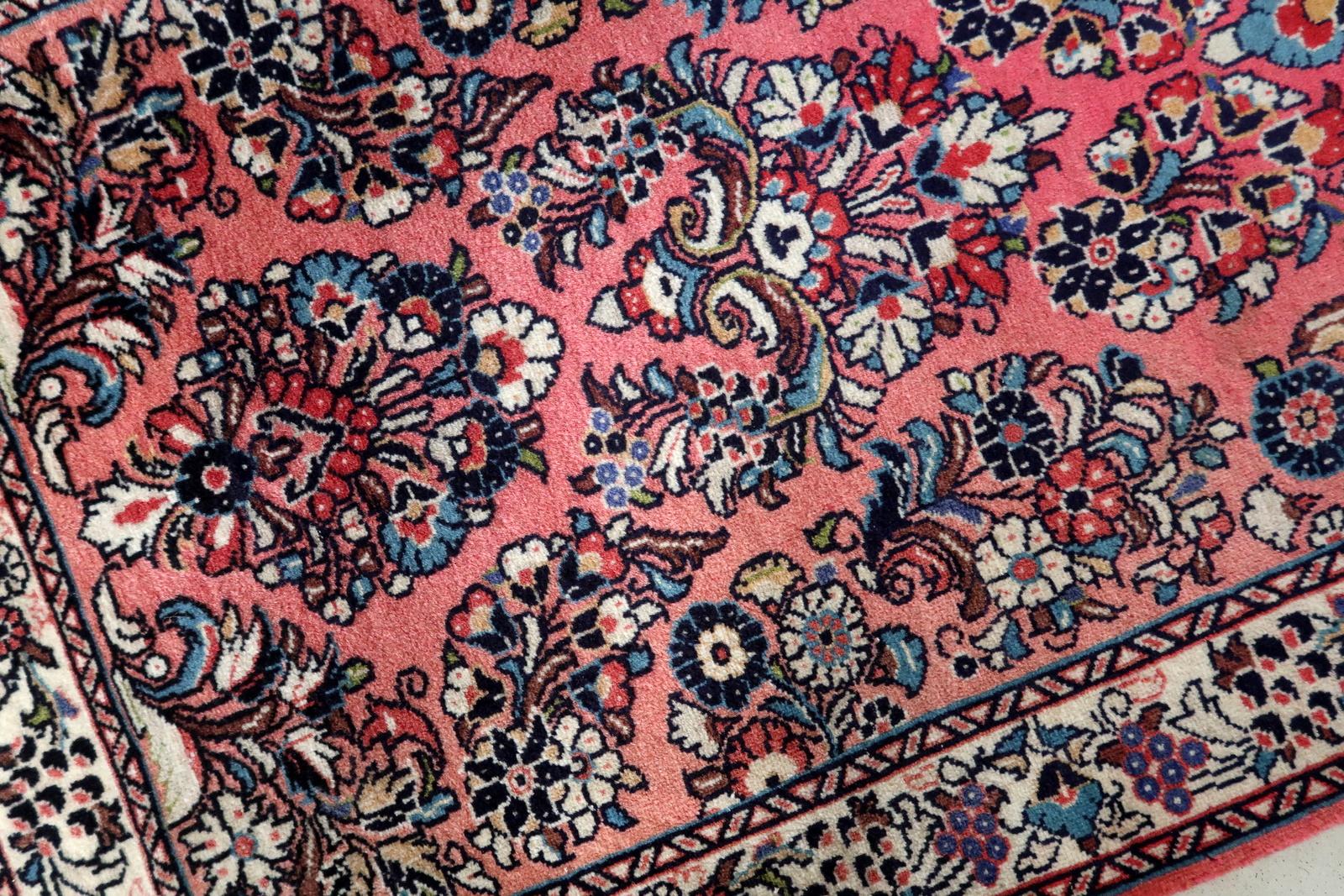 Wool Handmade Vintage Persian Sarouk Runner 2.6' x 6.8', 1960s - 1C1099 For Sale