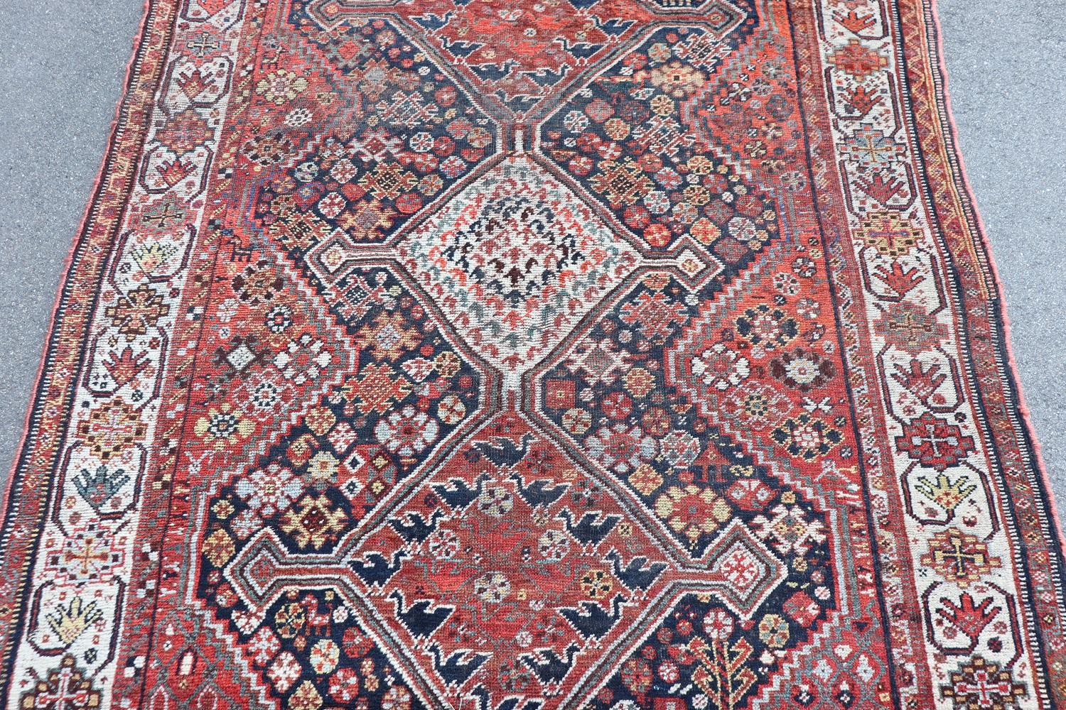 Hand-Knotted Handmade Vintage Persian Shiraz Rug, 1950s For Sale