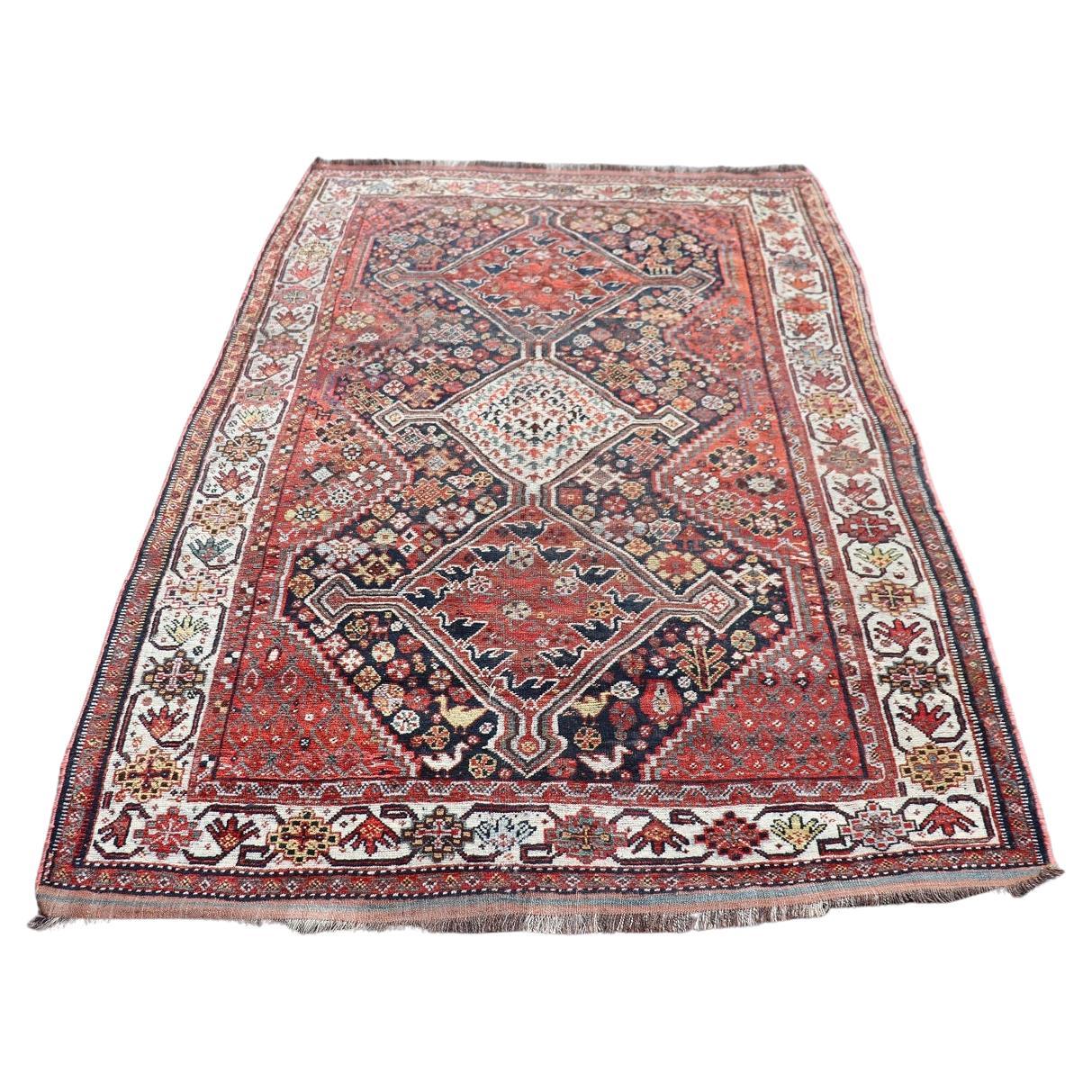 Handgefertigter persischer Shiraz-Teppich im Vintage-Stil, 1950er Jahre im Angebot