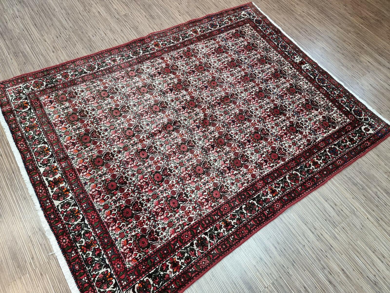 Handgefertigter Afshar-Teppich im persischen Stil im Vintage-Stil 4,9' x 6,5', 1950er Jahre - 1D97 im Zustand „Gut“ im Angebot in Bordeaux, FR