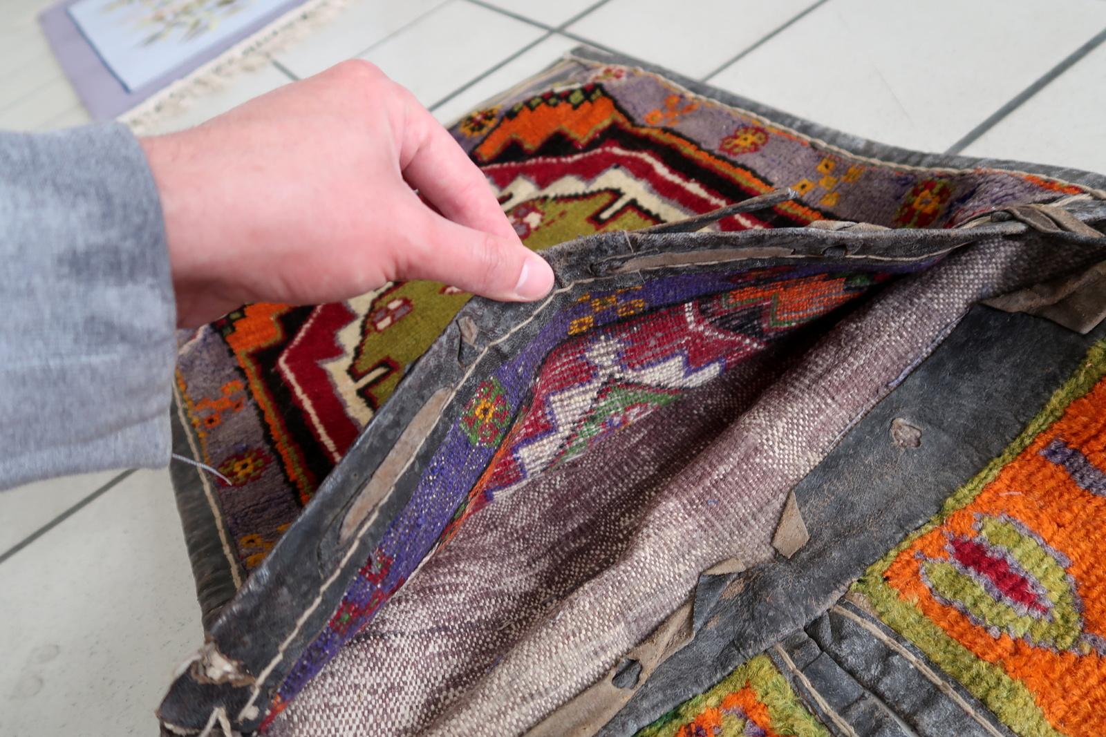Wool Handmade Vintage Persian Style Afshar Saddle Bag 1.3' x 4.1', 1940s - 1C1129 For Sale