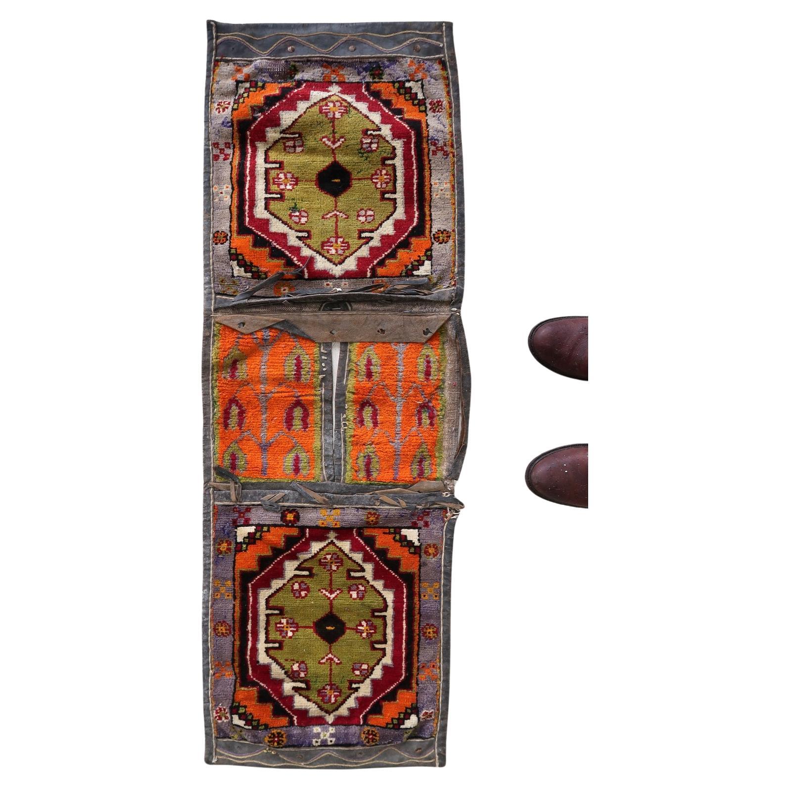 Handmade Vintage Persian Style Afshar Saddle Bag 1.3' x 4.1', 1940s - 1C1129 For Sale