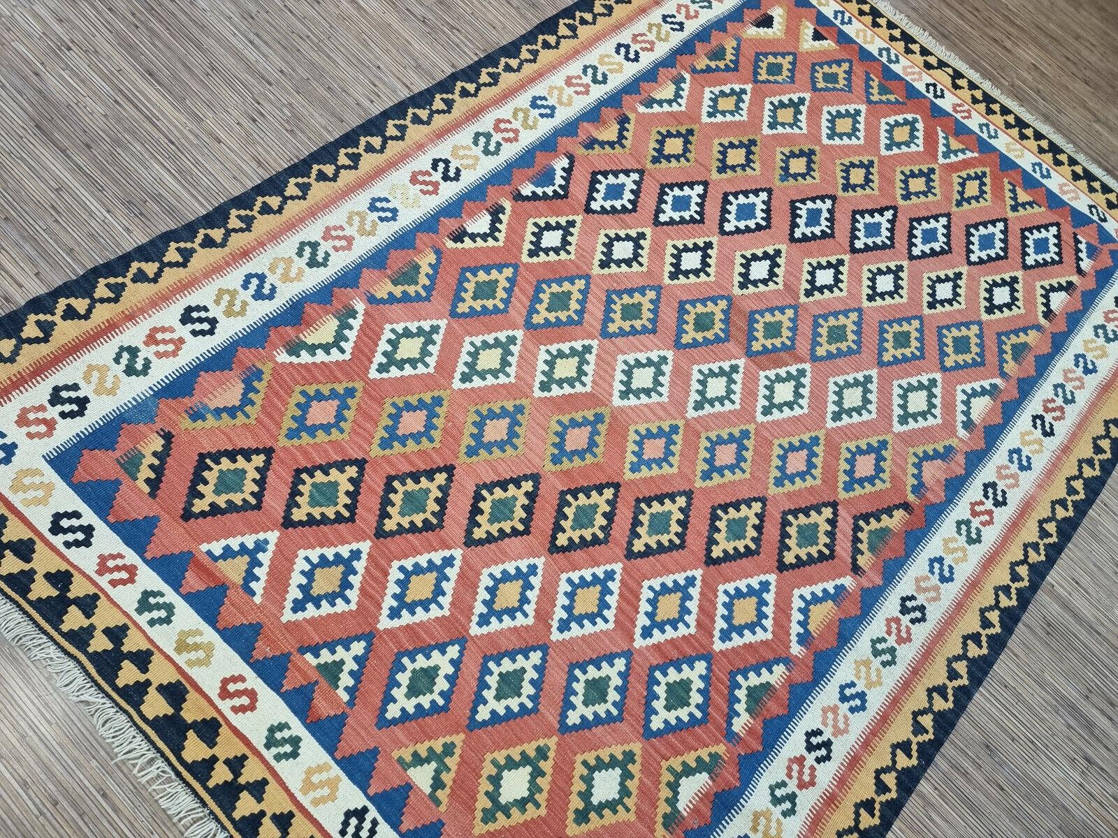 Handmade Vintage Persian Style Ardabil Kilim Rug 4.9' x 7.2', 1970s - 1D91 For Sale 5