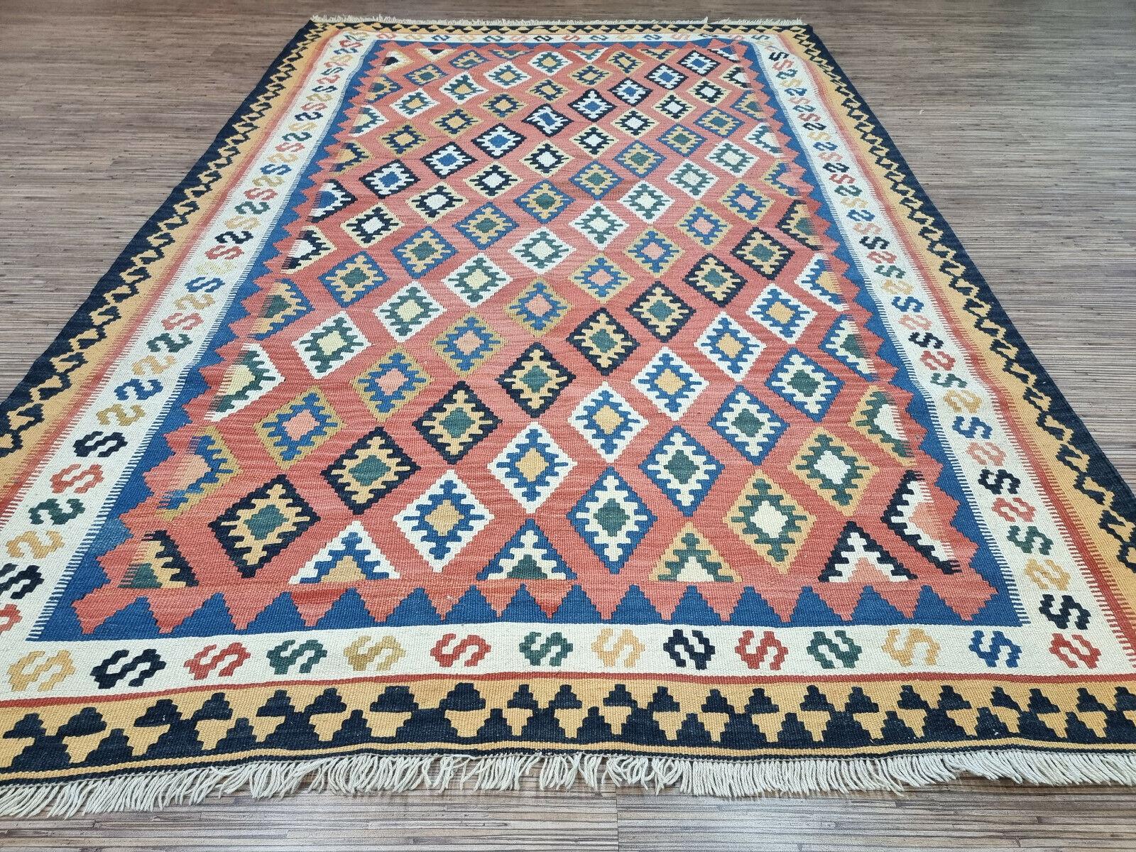 Hand-Knotted Handmade Vintage Persian Style Ardabil Kilim Rug 4.9' x 7.2', 1970s - 1D91 For Sale