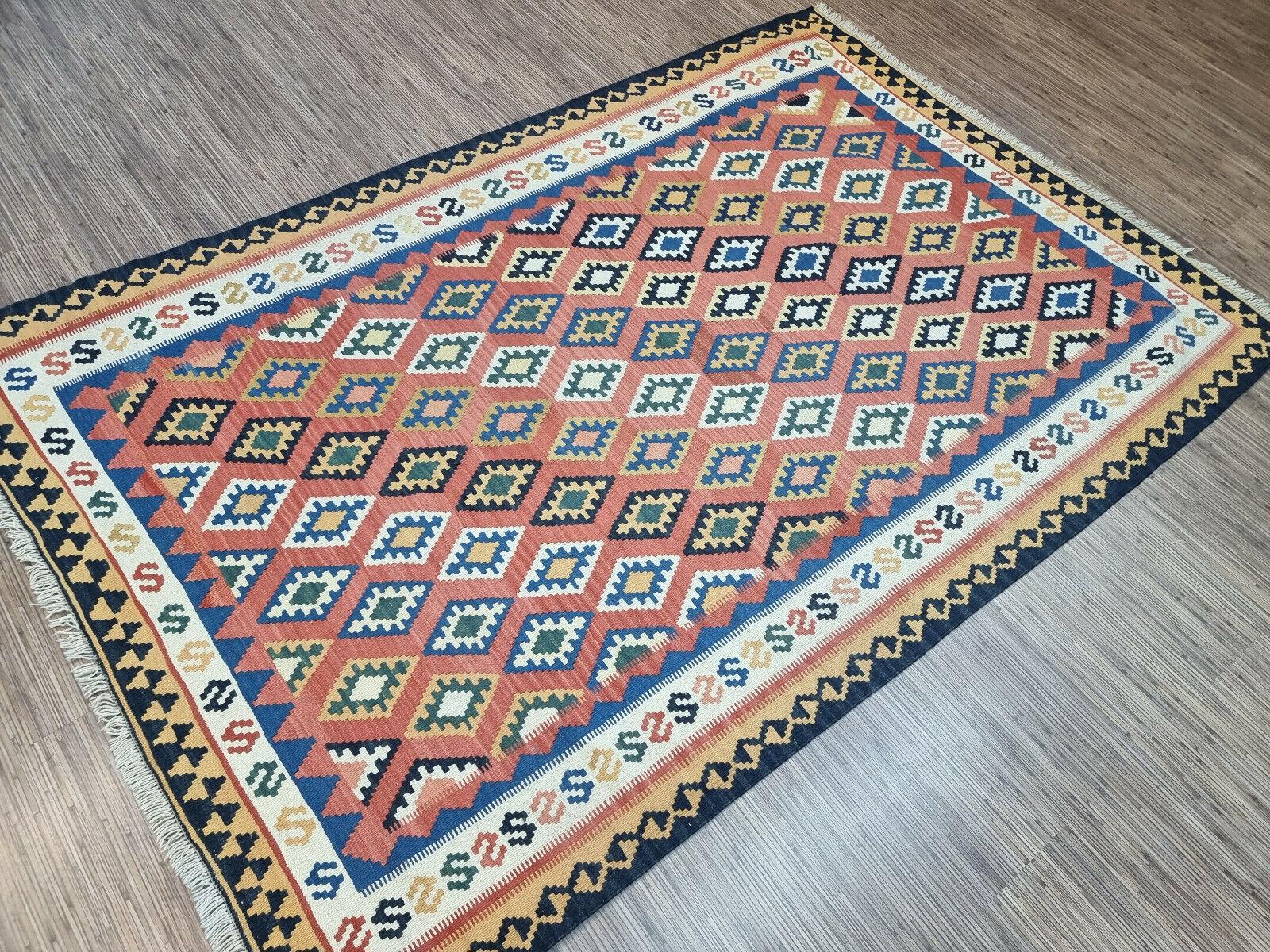 Handmade Vintage Persian Style Ardabil Kilim Rug 4.9' x 7.2', 1970s - 1D91 In Good Condition For Sale In Bordeaux, FR