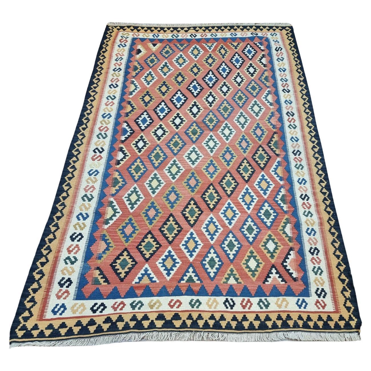 Handmade Vintage Persian Style Ardabil Kilim Rug 4.9' x 7.2', 1970s - 1D91 For Sale