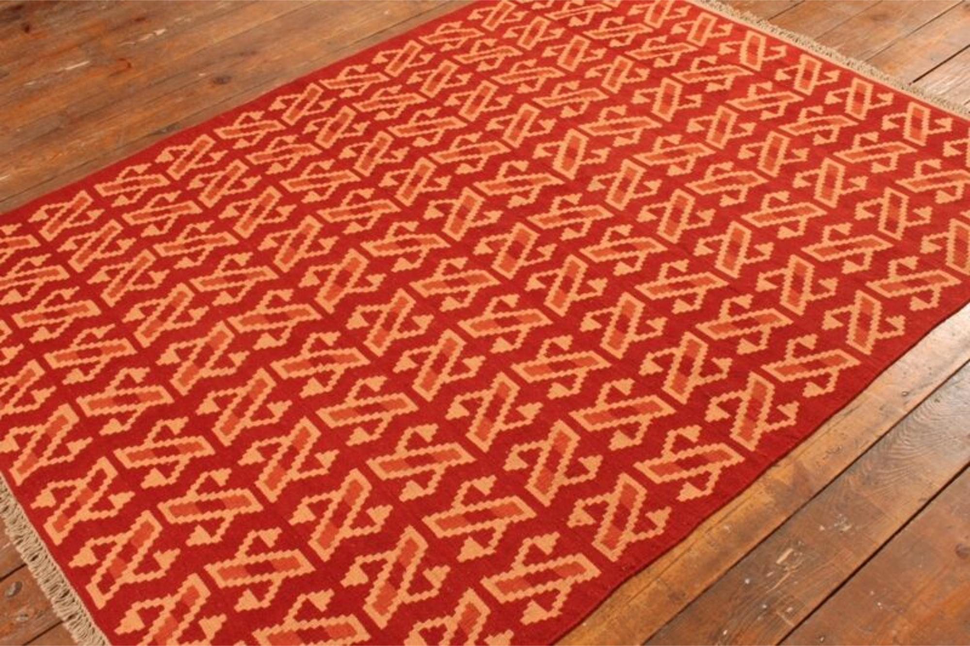 Handmade Vintage Persian Style Ardabil Kilim Rug 5.2' x 6.8', 1970s - 1T36 For Sale 5