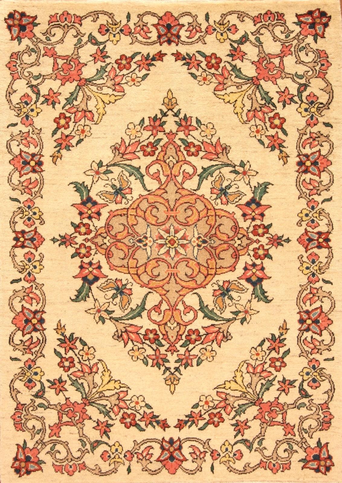 Immerse your space in floral splendor with our Handmade Vintage Persian Style Bakhtiari Rug, a delightful creation from the 1990s. Measuring at 3.3' x 4.6', this rug features a charming beige color and intricate floral design, making it a perfect