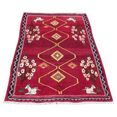 Handmade Vintage Persian Style Gabbeh Red Rug 4.1' x 5.3', 1970s, 1Q60