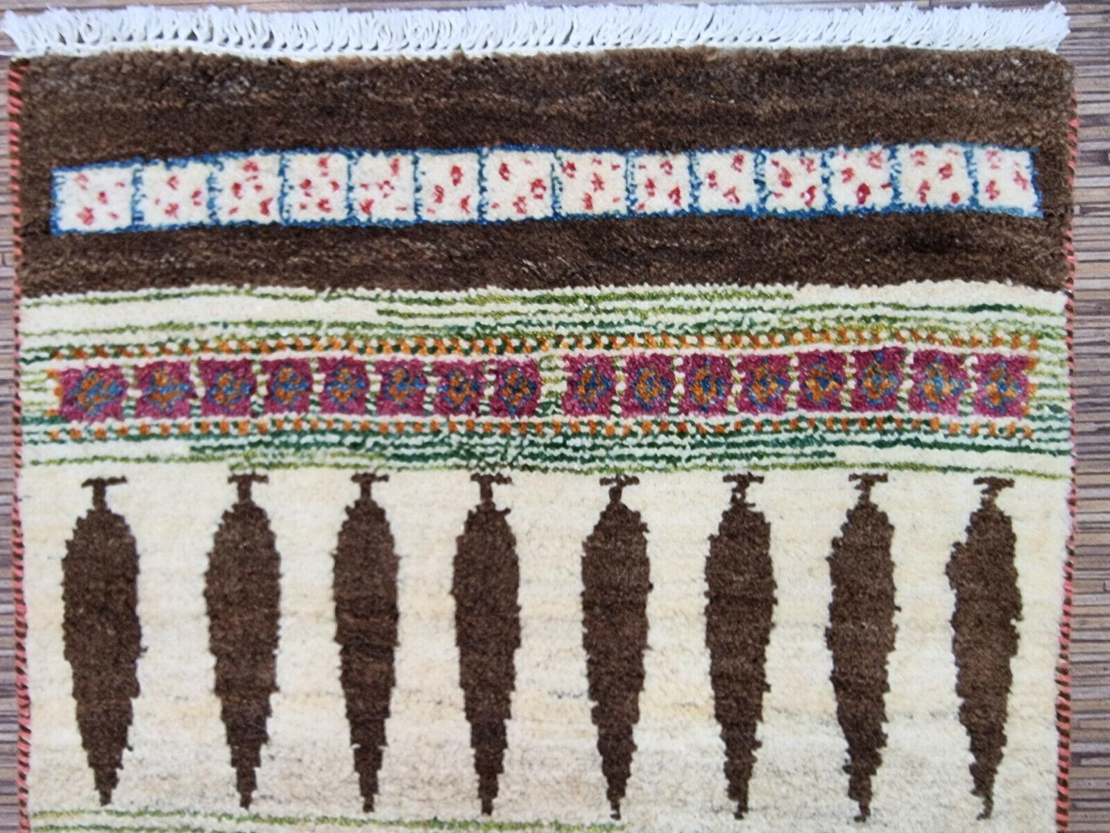 Hand-Knotted Handmade Vintage Persian Style Gabbeh Rug 1.8' x 2.8', 1980s - 1D121 For Sale