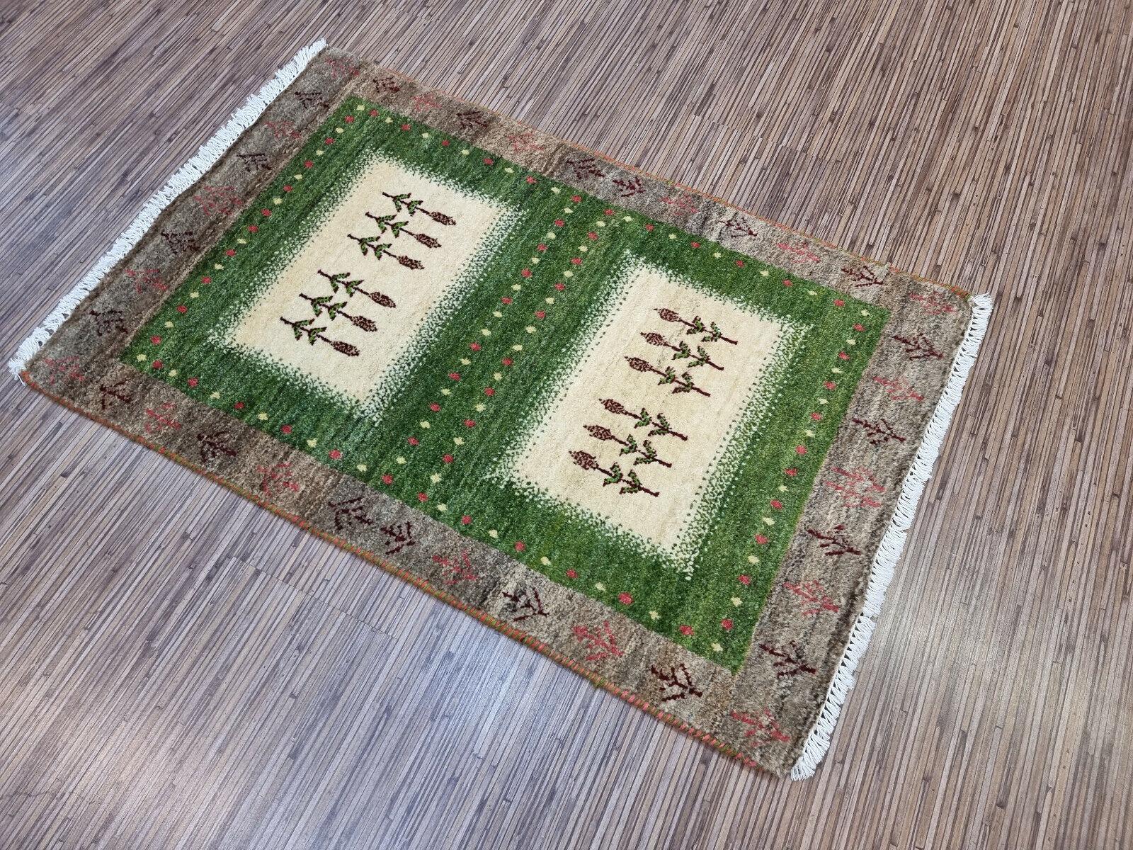 Wool Handmade Vintage Persian Style Gabbeh Rug 1.8' x 2.9', 1980s - 1D113 For Sale