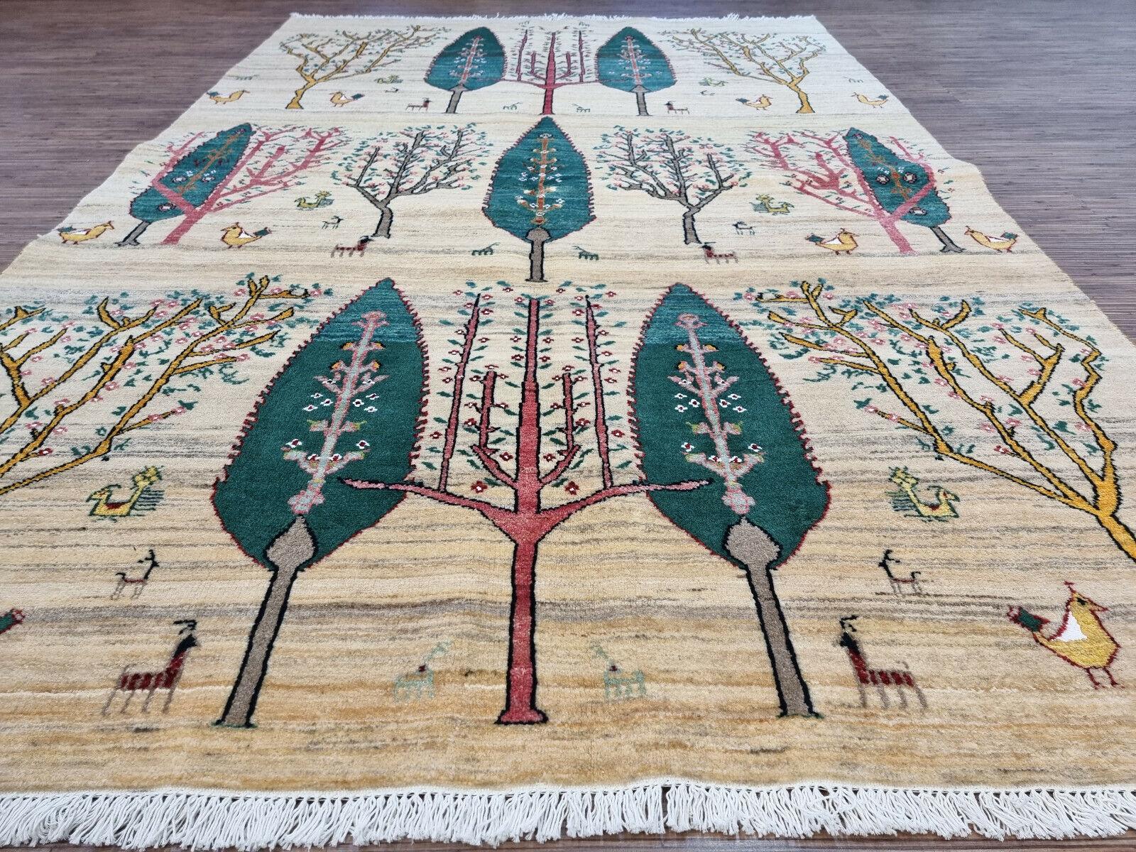 Handgefertigter Gabbeh-Teppich im persischen Stil 4,8' x 7,1', 1980er Jahre - 1D109 im Zustand „Gut“ im Angebot in Bordeaux, FR