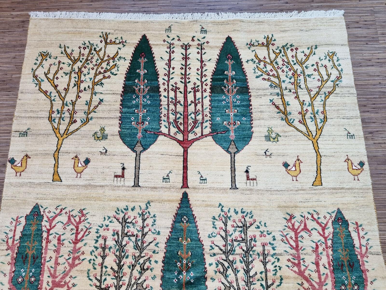Handgefertigter Gabbeh-Teppich im persischen Stil 4,8' x 7,1', 1980er Jahre - 1D109 (Wolle) im Angebot