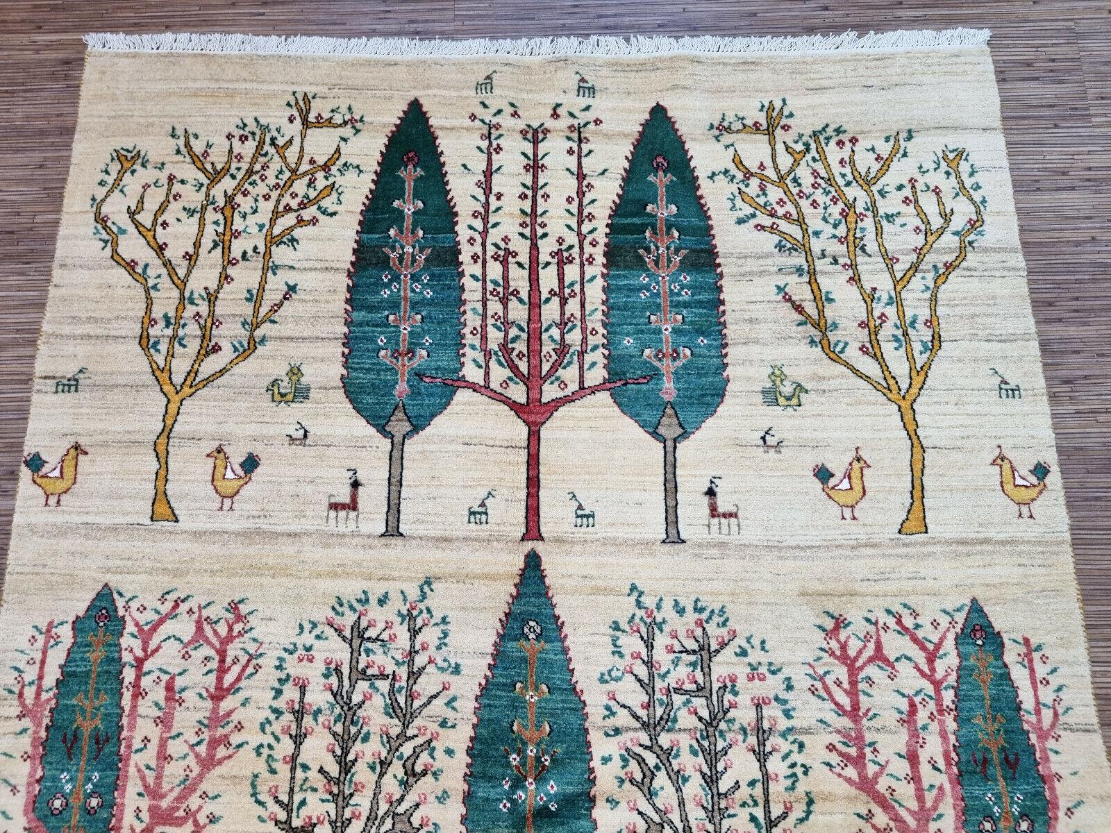 Lana Tappeto Gabbeh in stile persiano vintage fatto a mano 4,8' x 7,1', anni '80 - 1D109 in vendita