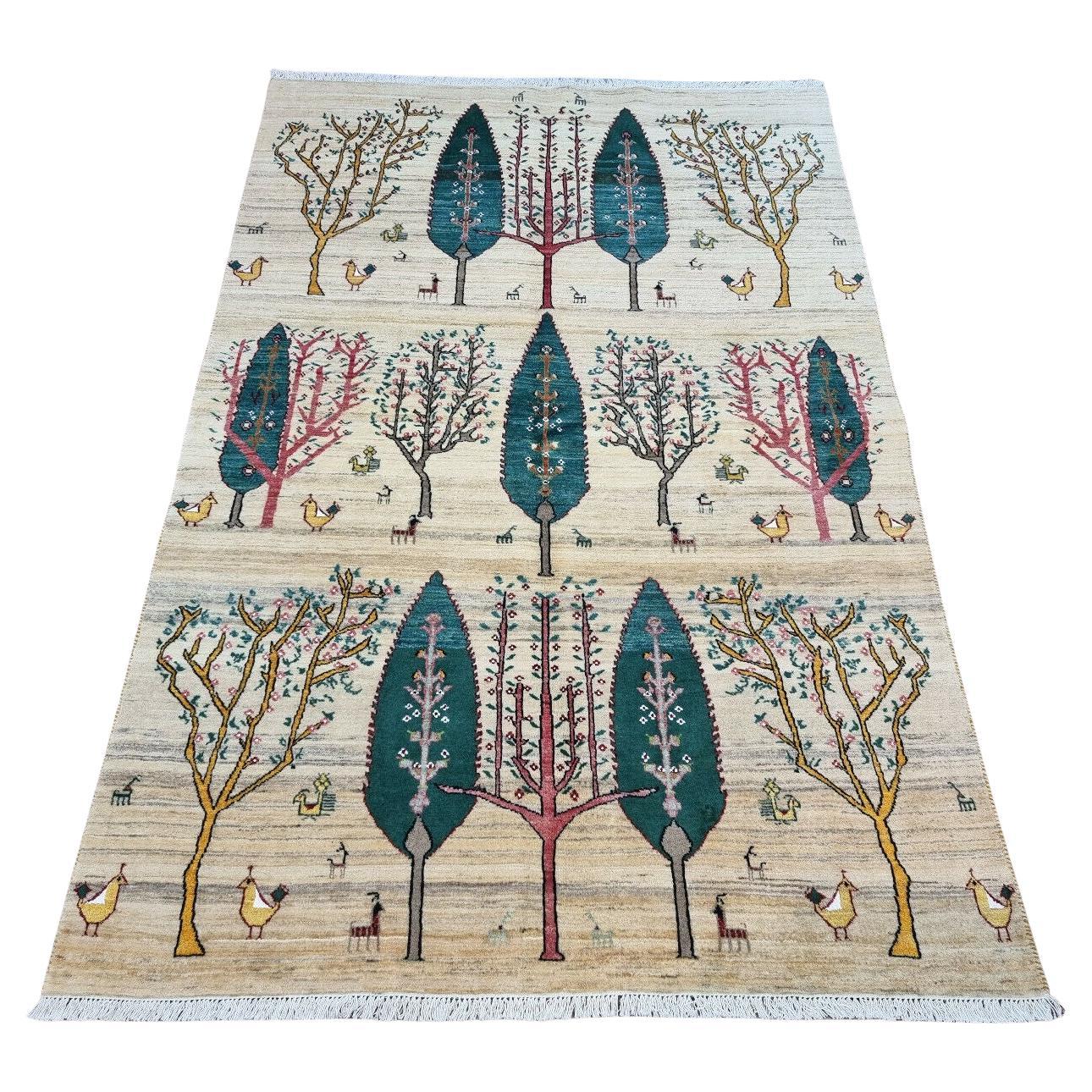 Handgefertigter Gabbeh-Teppich im persischen Stil 4,8' x 7,1', 1980er Jahre - 1D109 im Angebot