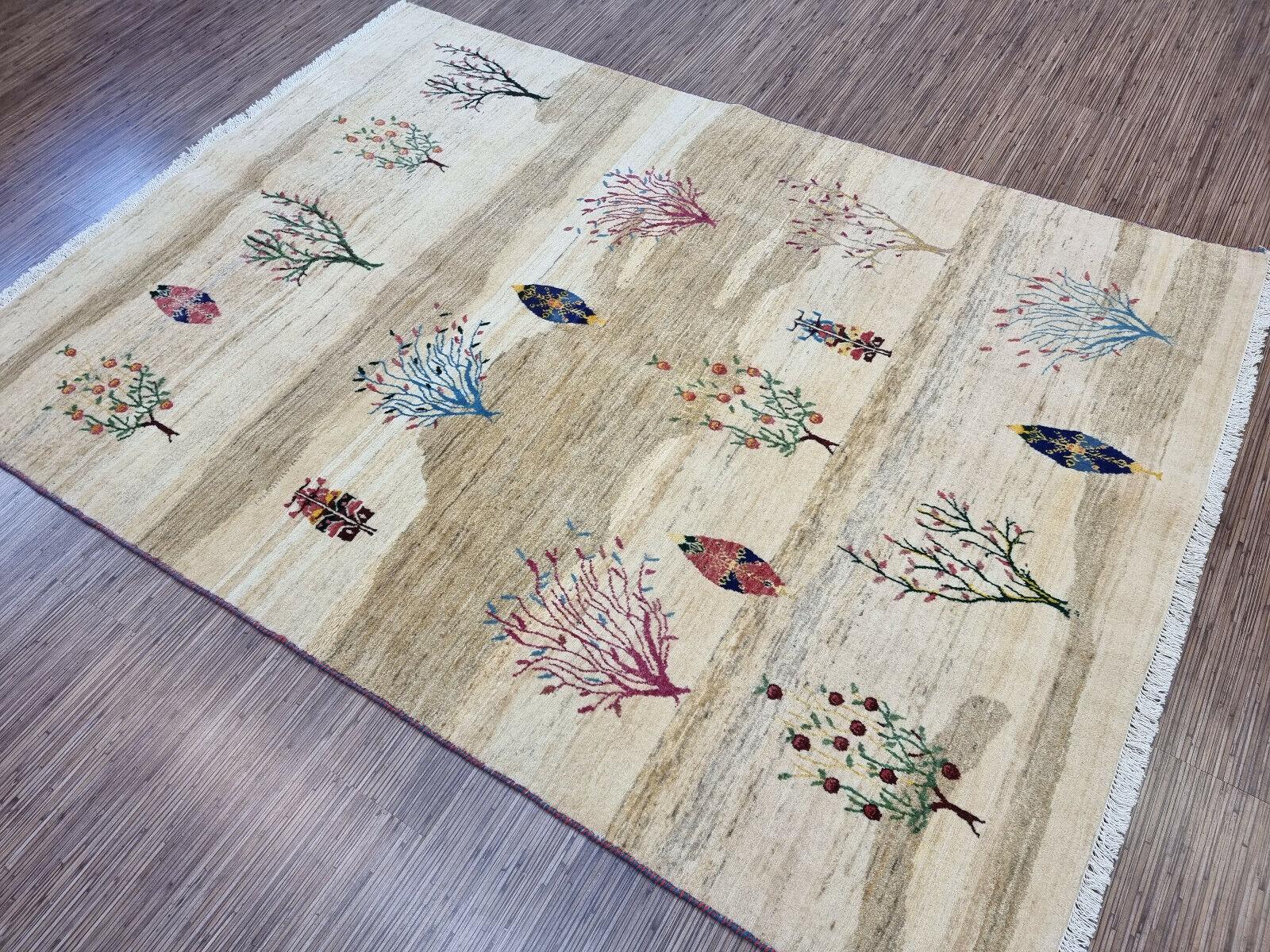 Annodato a mano Tappeto Gabbeh in stile persiano vintage fatto a mano 5' x 7', anni '80 - 1D110 in vendita