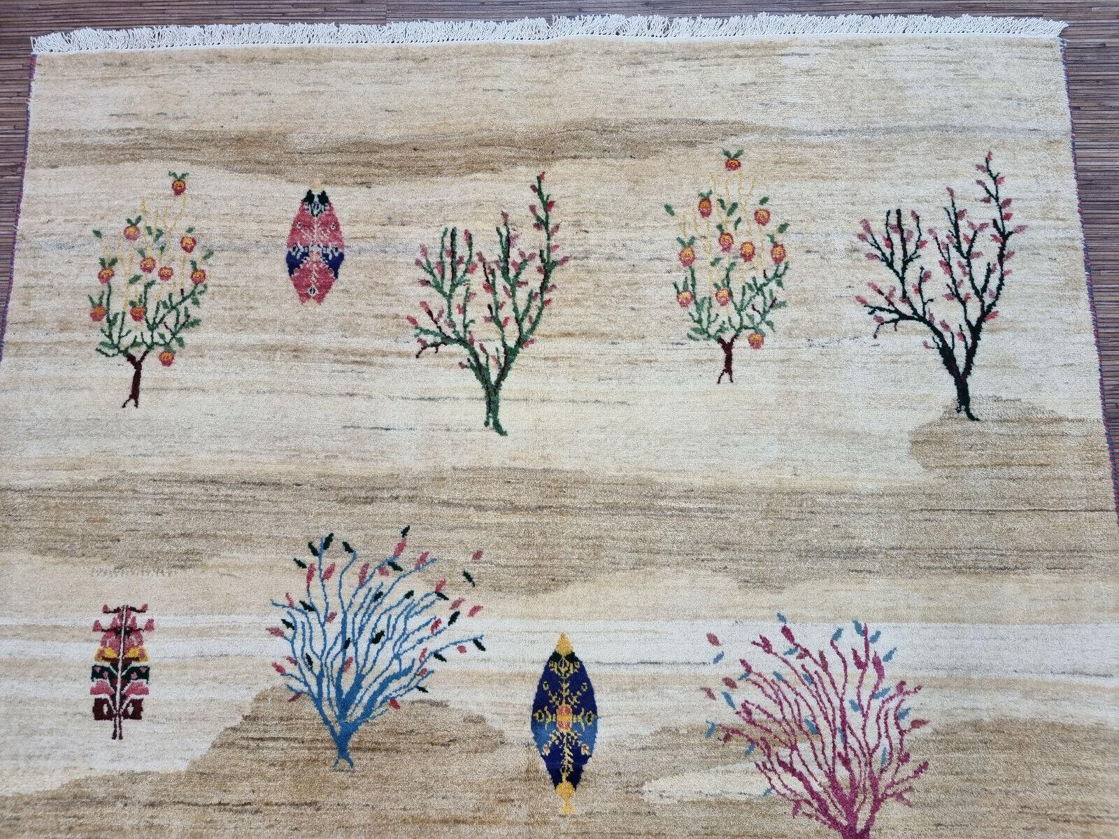 Lana Tappeto Gabbeh in stile persiano vintage fatto a mano 5' x 7', anni '80 - 1D110 in vendita