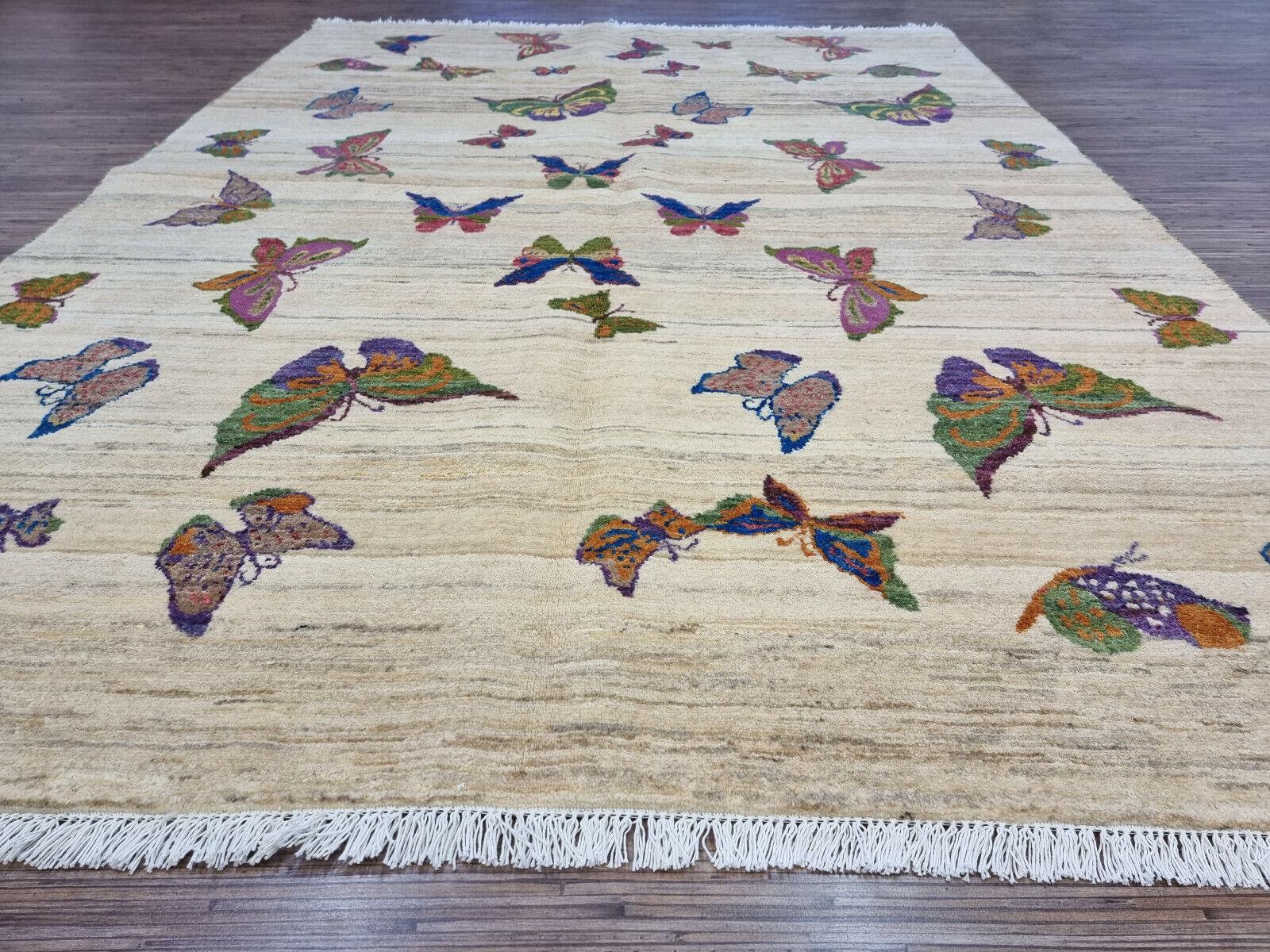 Hand-Knotted Handmade Vintage Persian Style Gabbeh Rug 5.1' x 6.9', 1980s - 1D106 For Sale