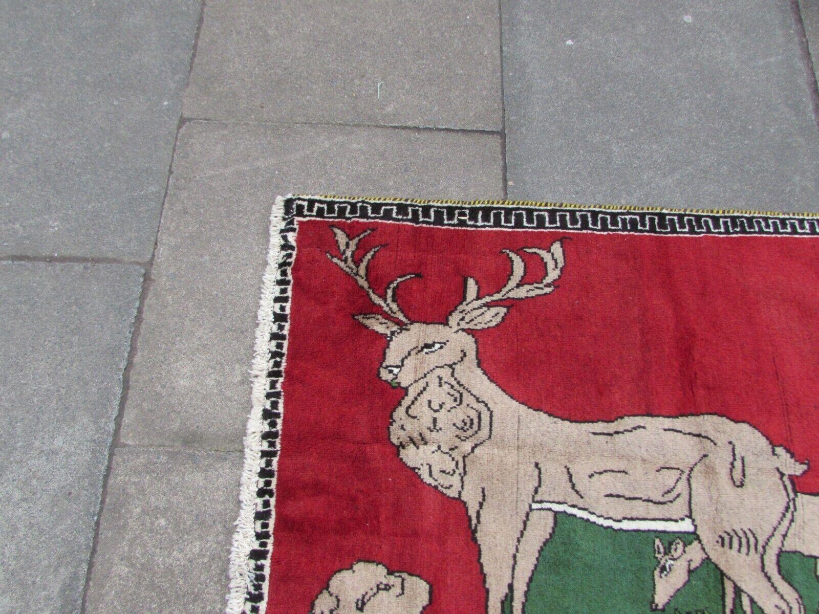 Wool Handmade Vintage Persian Style Gabbeh Rug With Deer 2.6' x 4', 1970s - 1Q71 For Sale