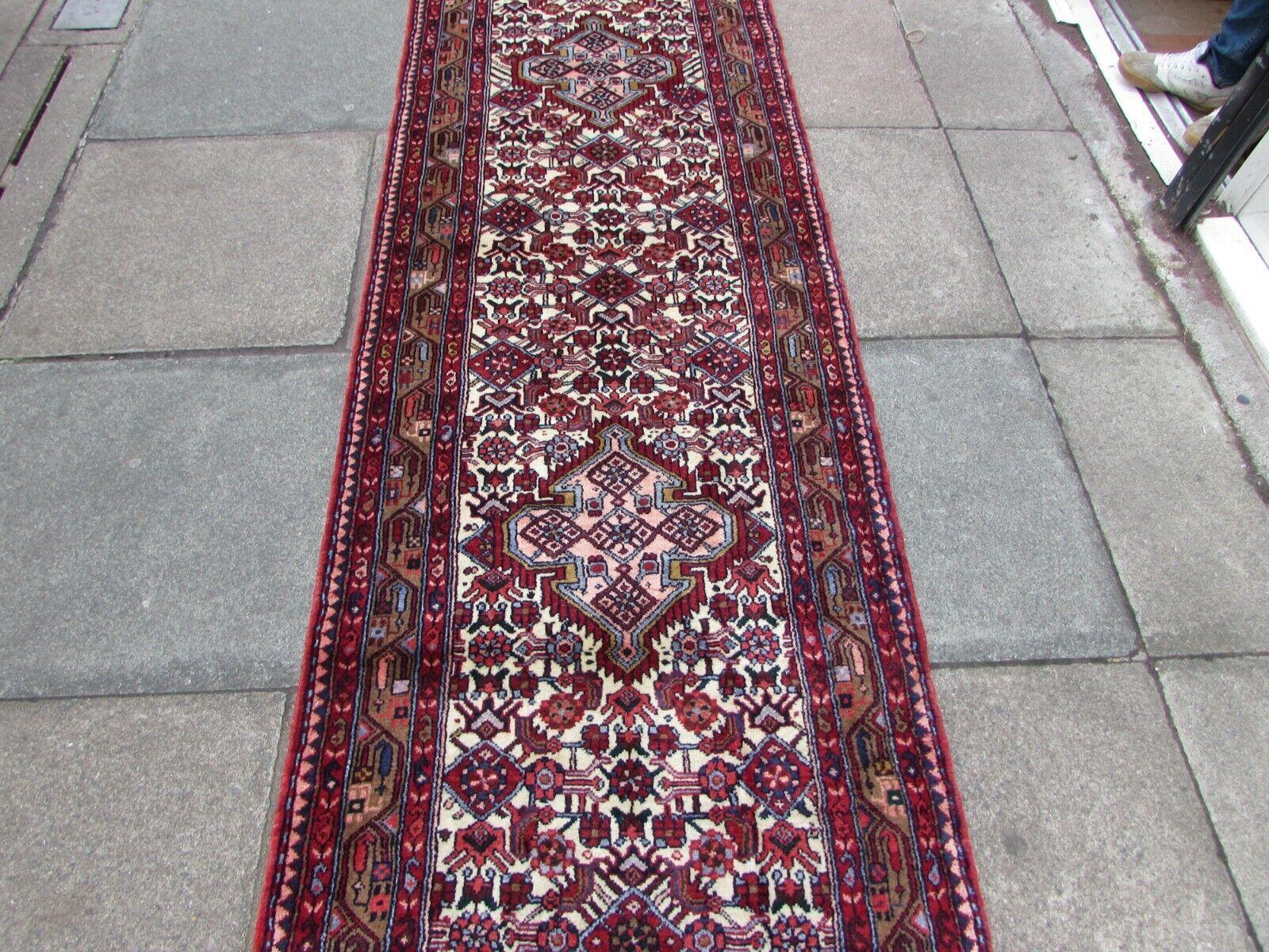 French Handmade Vintage Persian Style Hamadan Long Runner Rug 2.8' x 18.8', 1970s, 1Q47 For Sale