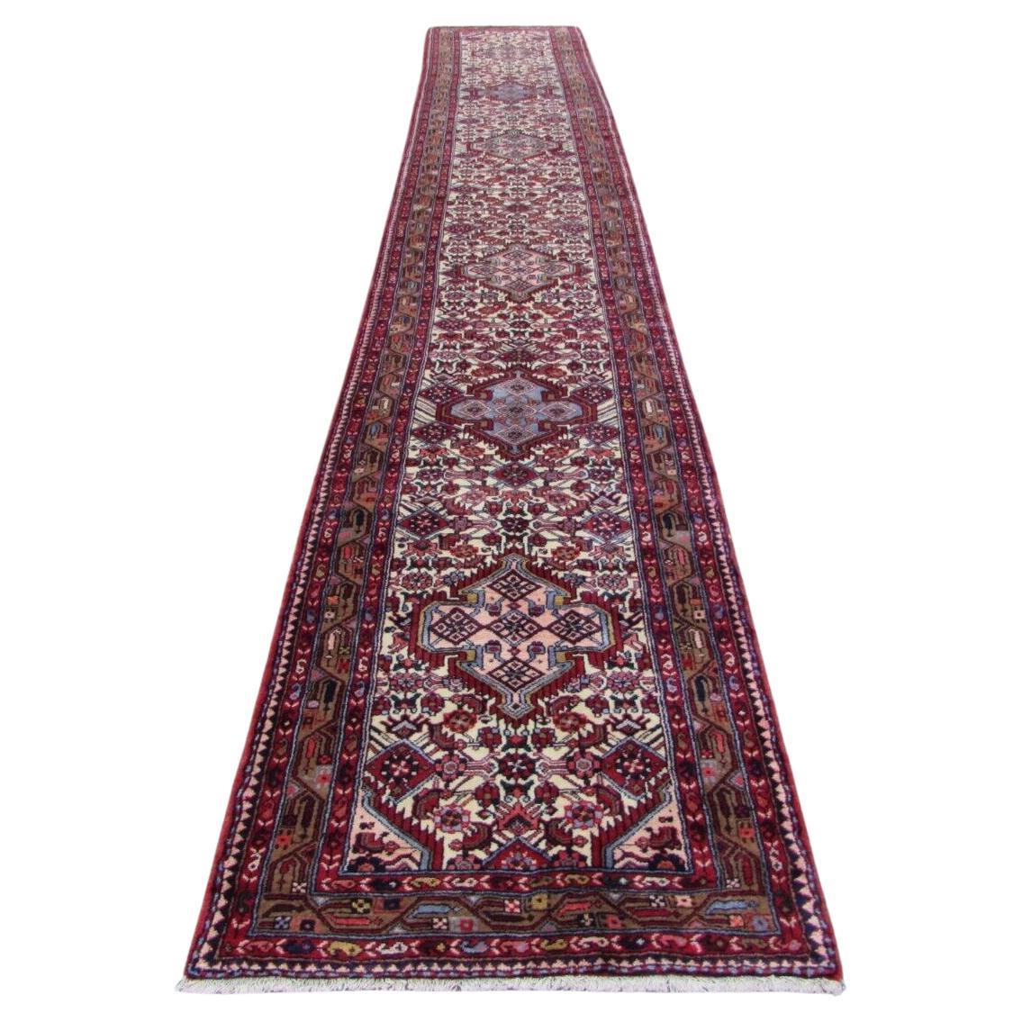 Handmade Vintage Persian Style Hamadan Long Runner Rug 2.8' x 18.8', 1970s, 1Q47