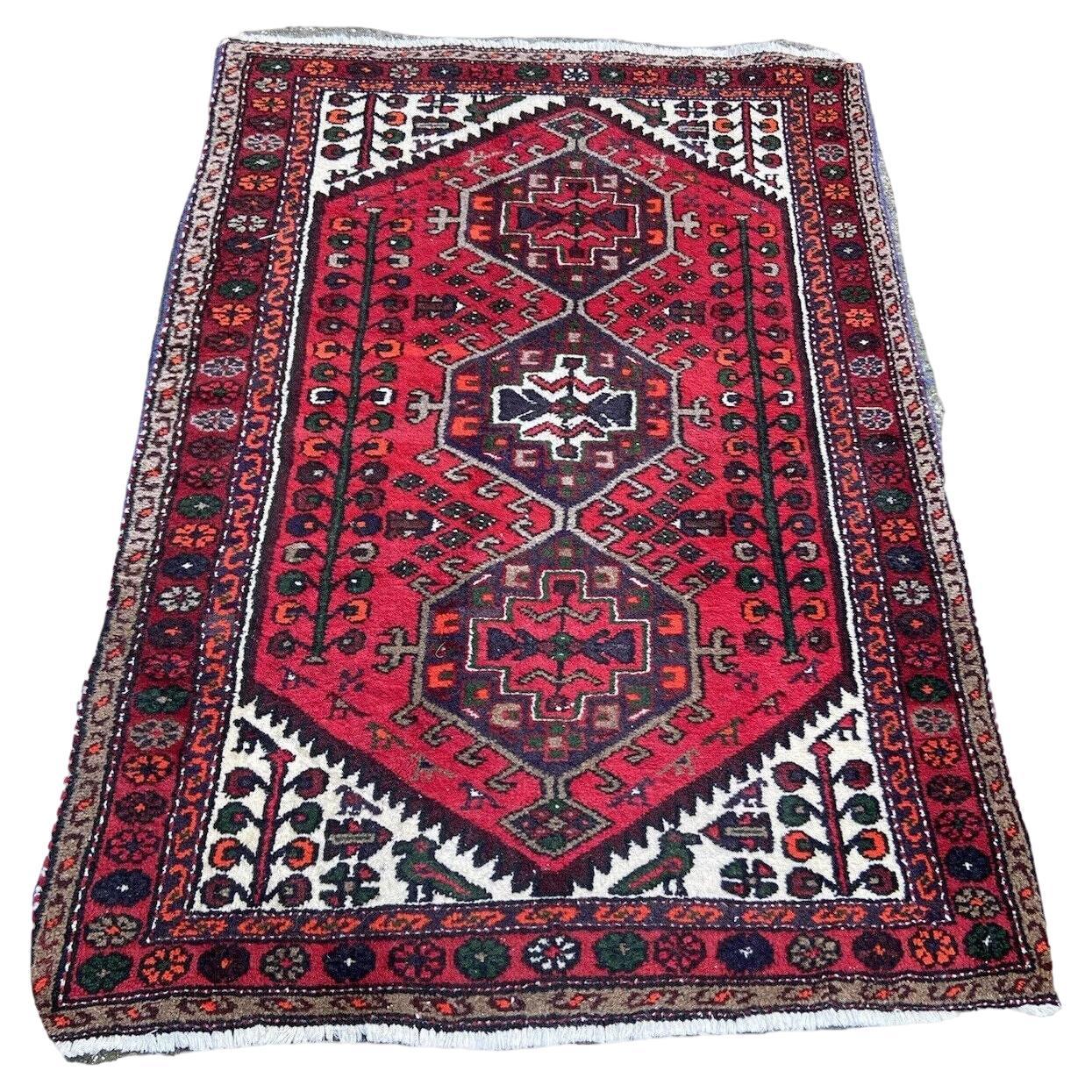 Handgefertigter Hamadan-Teppich im persischen Vintage-Stil 3.3' x 4,8', 1960er Jahre - 1S08 im Angebot