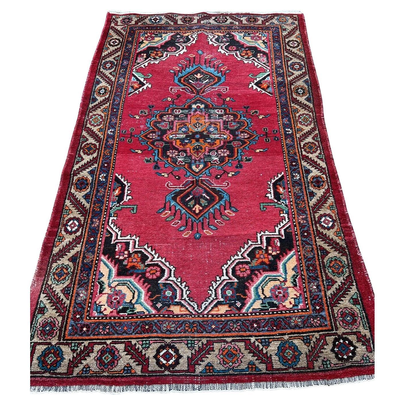 Handgefertigter Hamadan-Teppich im persischen Stil 3,8' x 6,6', 1950er Jahre - 1S48