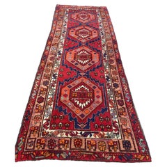 Handmade Vintage Persian Style Hamadan Runner Rug 3.5' x 10.4', 1960s - 1S16