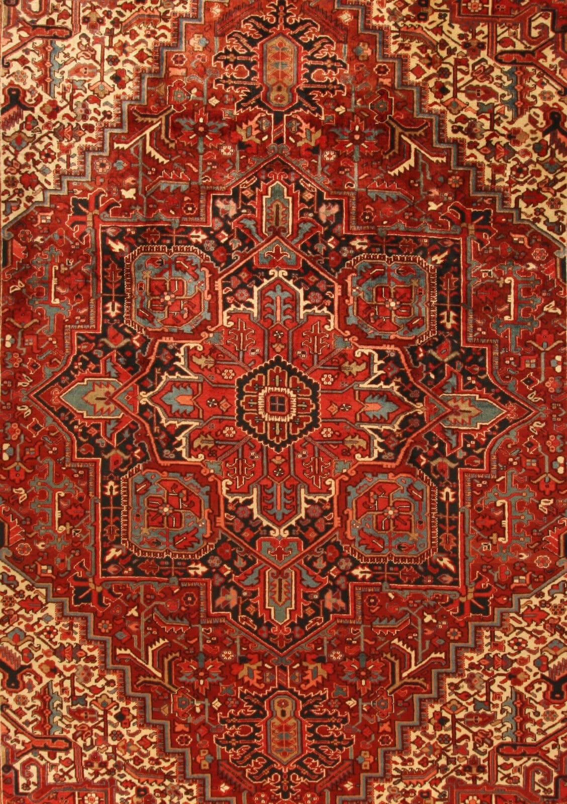 Infuse your space with timeless elegance through our Handmade Vintage Persian Style Heriz Rug, a treasure from the 1940s. Measuring at 10.6' x 15.4' (326cm x 470cm), this rug features a classic Heriz design in wool, embodying enduring beauty.

In