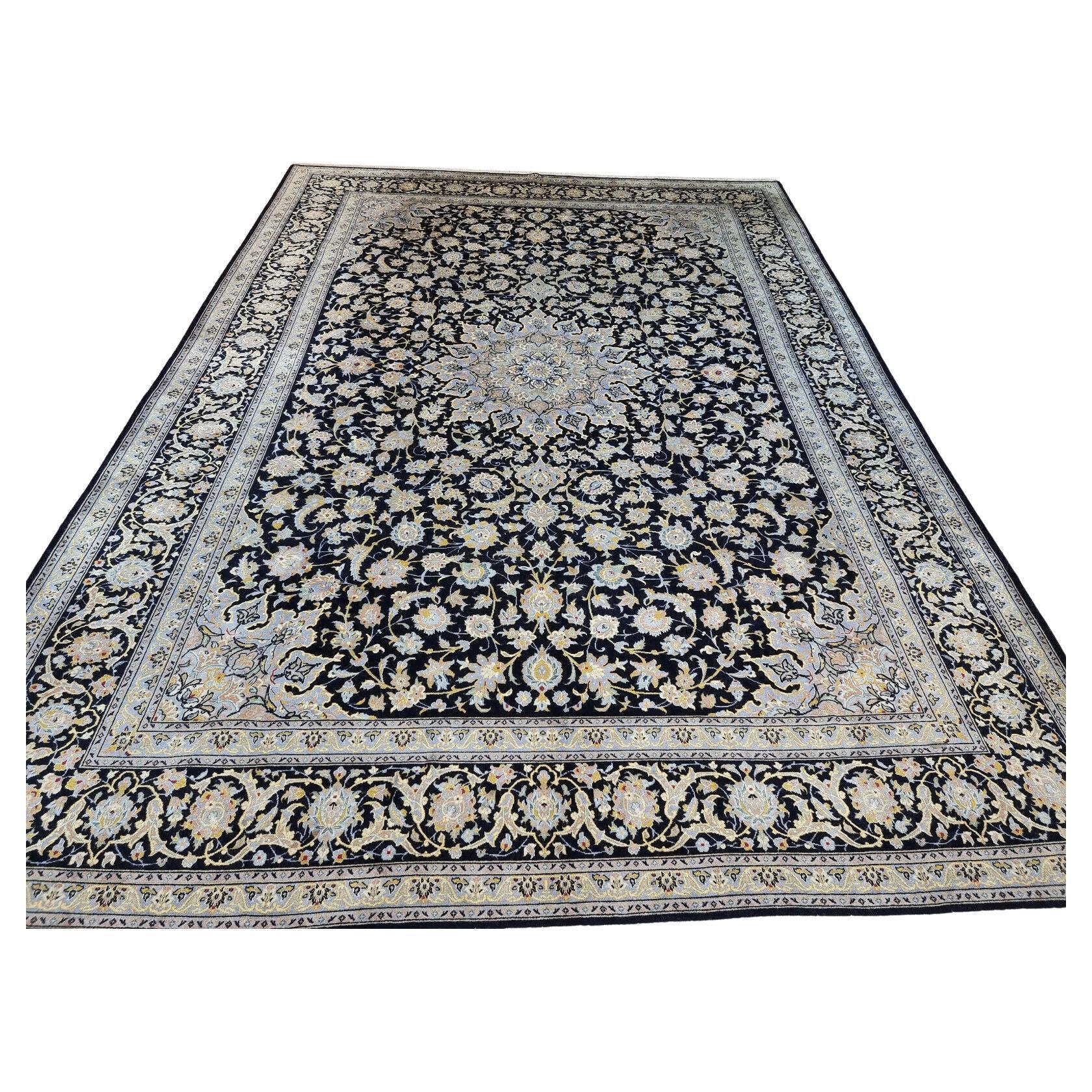 Handgefertigter Kashan Oversize-Teppich im persischen Vintage-Stil 10.1' x 14.4', 1970er Jahre - 1D69 im Angebot