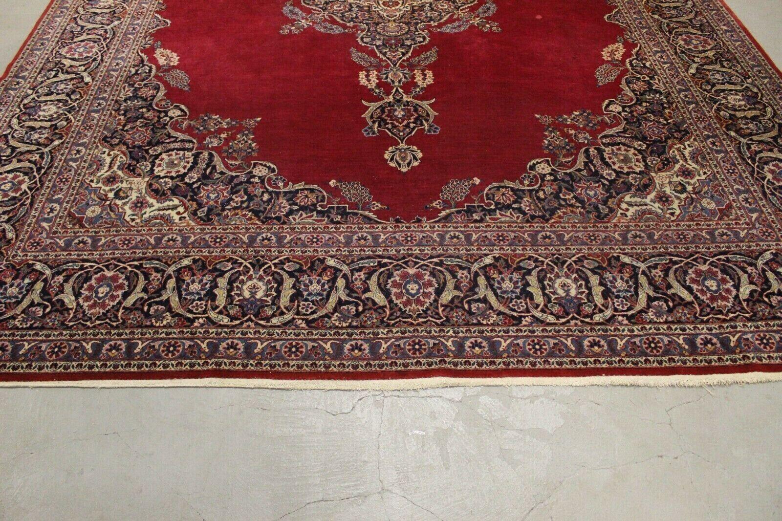 Handmade Vintage Persian Style Kashan Red Rug 10' x 13.6', 1950s - 1K39 For Sale 5