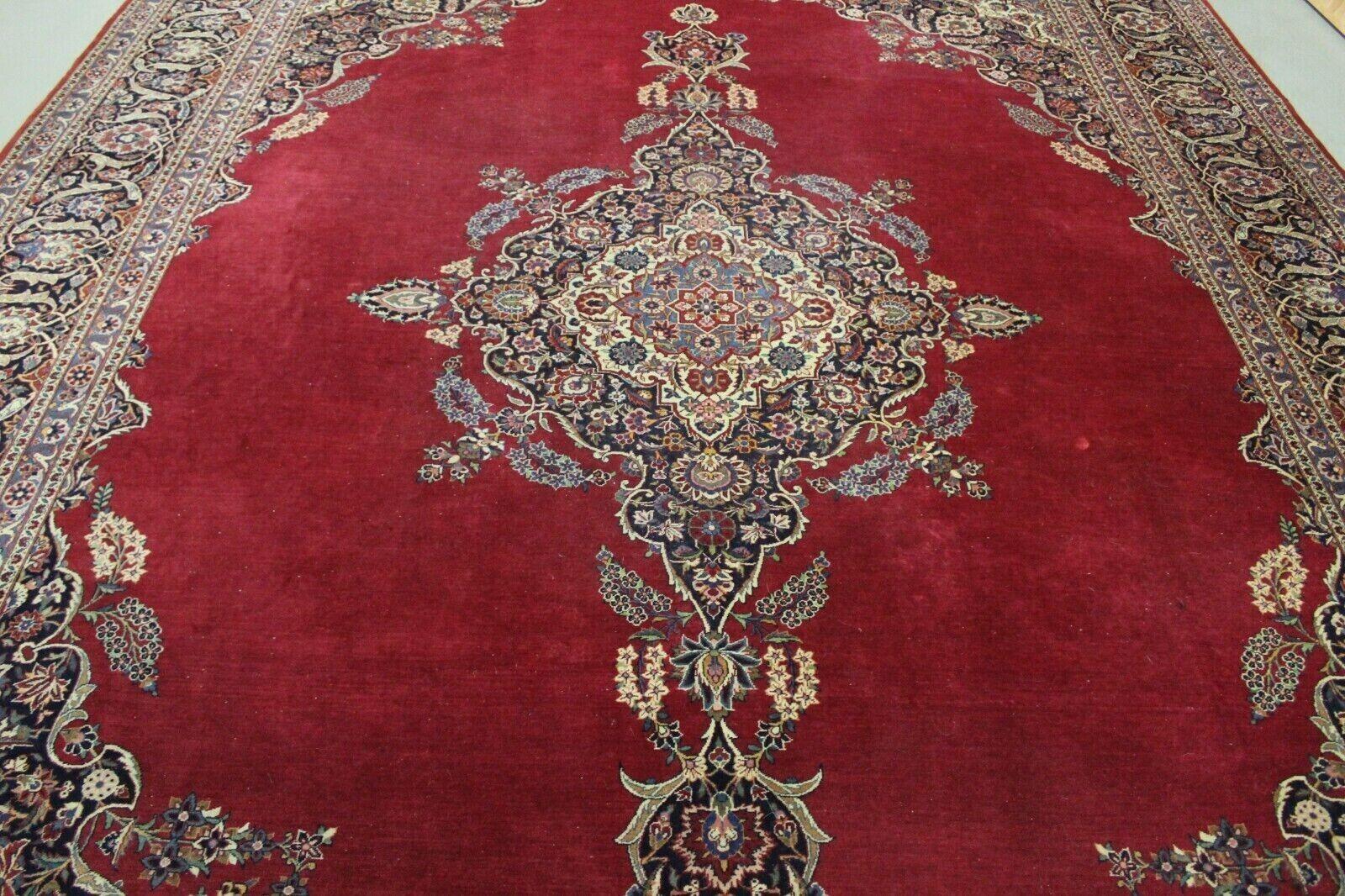 Handgefertigter roter Kashan-Teppich im Vintage-Stil 10' x 13,6', 1950er Jahre - 1K39 im Angebot 6