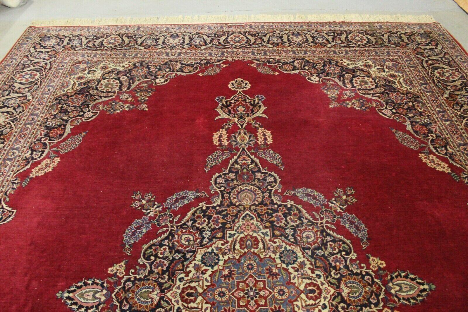 Handmade Vintage Persian Style Kashan Red Rug 10' x 13.6', 1950s - 1K39 For Sale 7