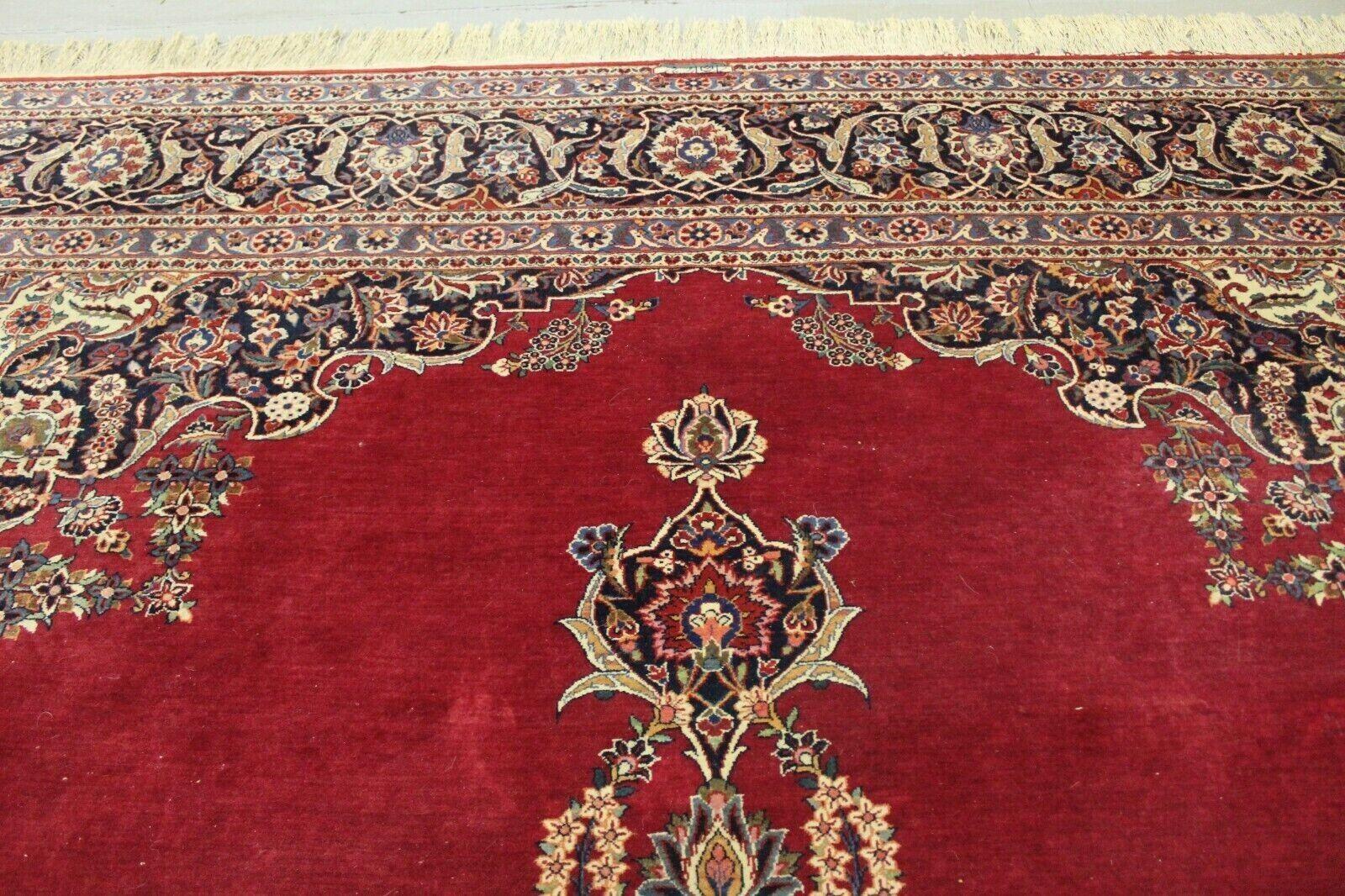 Handgefertigter roter Kashan-Teppich im Vintage-Stil 10' x 13,6', 1950er Jahre - 1K39 im Zustand „Gut“ im Angebot in Bordeaux, FR