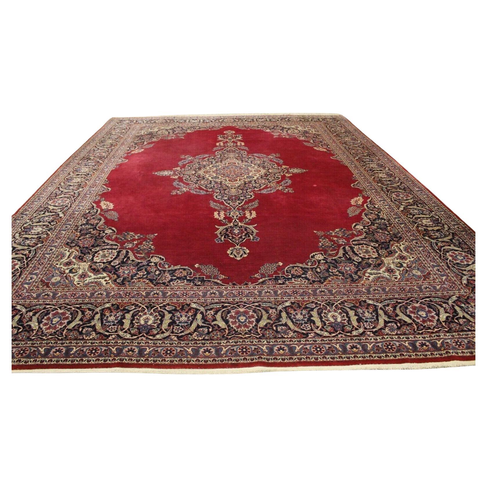Handgefertigter roter Kashan-Teppich im Vintage-Stil 10' x 13,6', 1950er Jahre - 1K39 im Angebot
