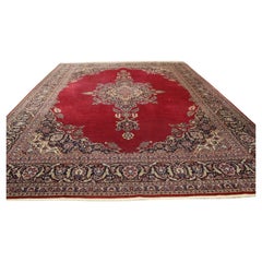 Handgefertigter roter Kashan-Teppich im Vintage-Stil 10' x 13,6', 1950er Jahre - 1K39