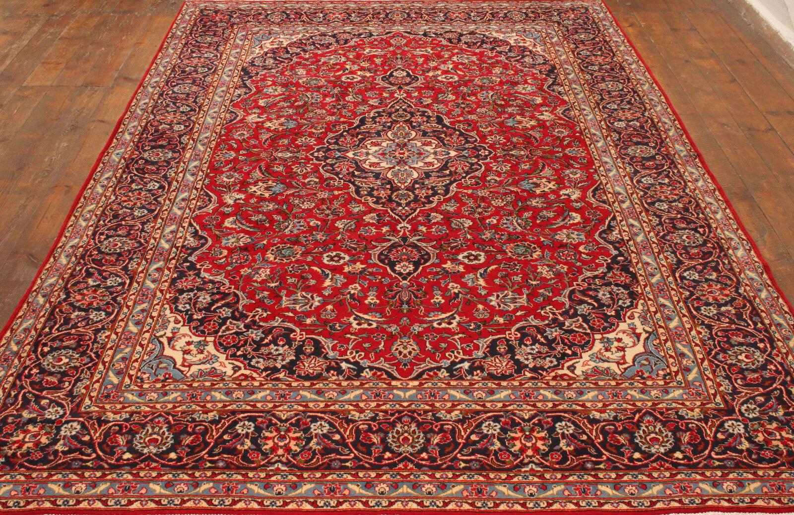 Wool Handmade Vintage Persian Style Kashan Rug 7.8' x 12.3', 1980s - 1T03 For Sale