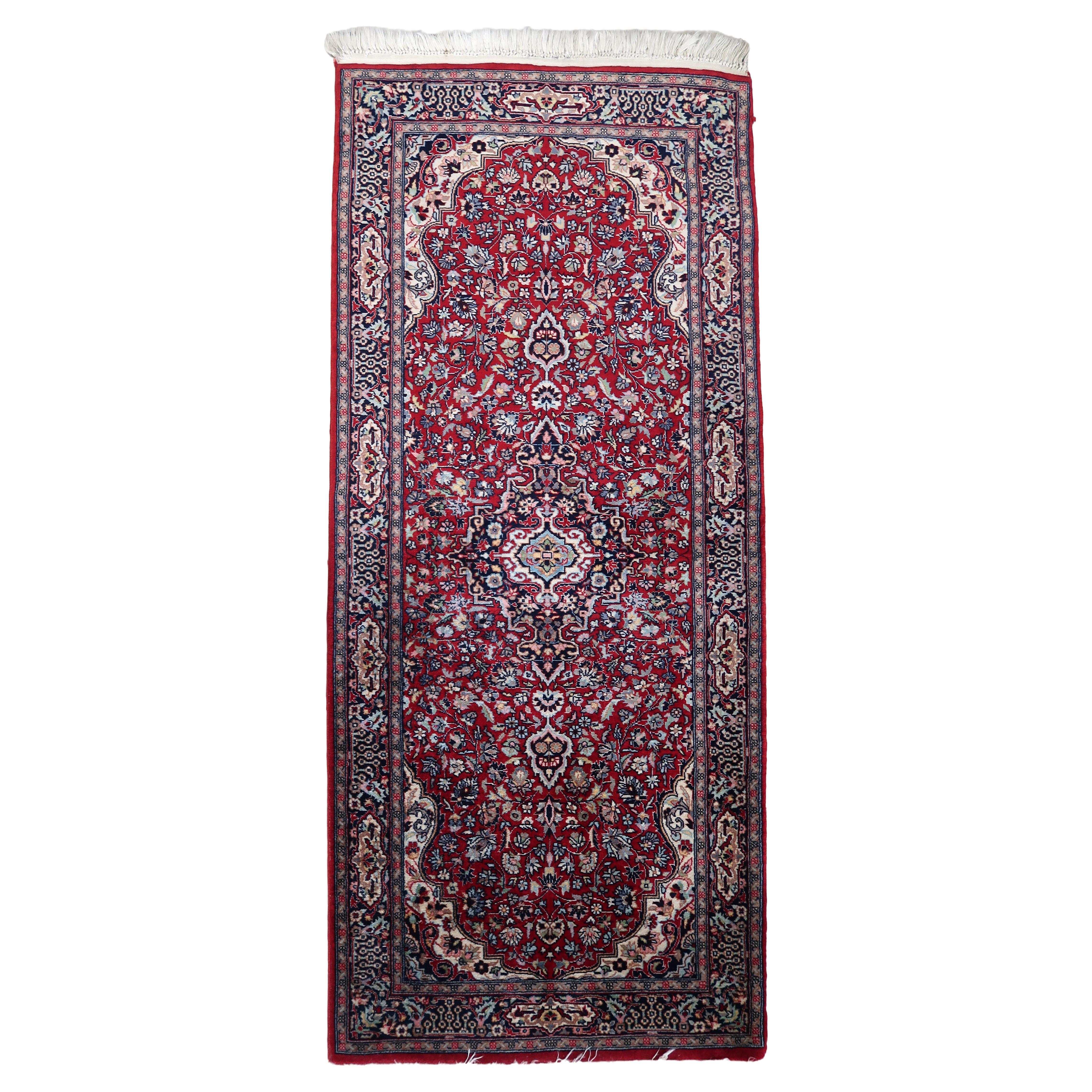 Tapis de course vintage de style persan Kashan fait à la main 2.4' x 5.8, 1960s - 1C1107