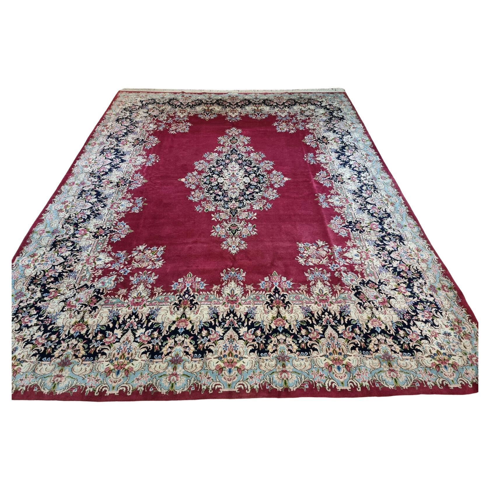 Handgefertigter Kerman-Teppich im persischen Vintage-Stil 10.1' x 13.1', 1970er Jahre - 1D73 im Angebot