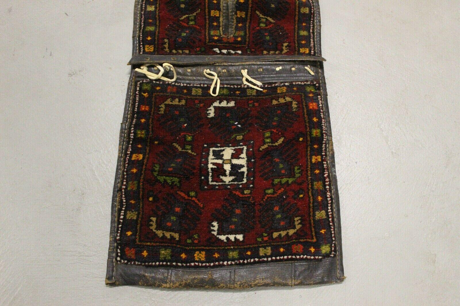 Wool Handmade Vintage Persian Style Malayer Saddle Bag 1.4' x 4.2', 1960s - 1K16 For Sale